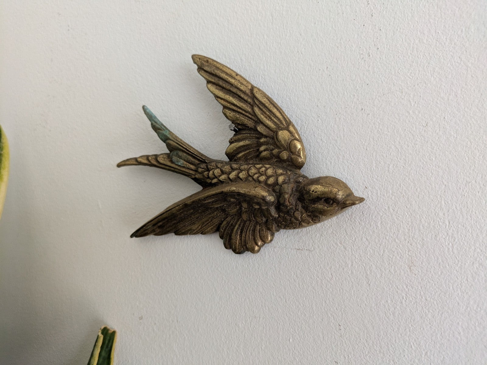 Vintage Brass Flying Swallow Bird Wall Plaque Swift Single Flight Large Prop Old
