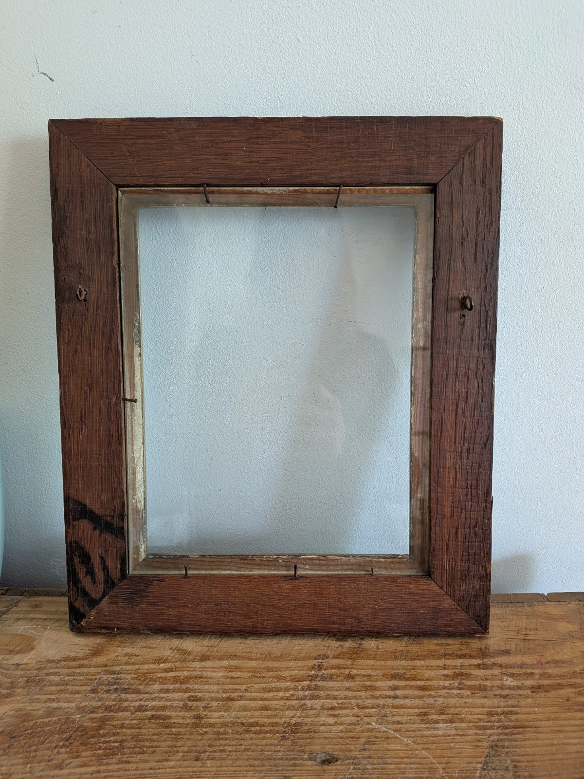 1920s Antique Oak Picture Frame Art Deco With Original Glazing Photo Art Carved