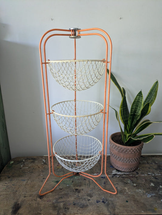 Vintage Mid Century 50 60s Prestige Veg Kitchen Rack Storage Wire Basket Orange