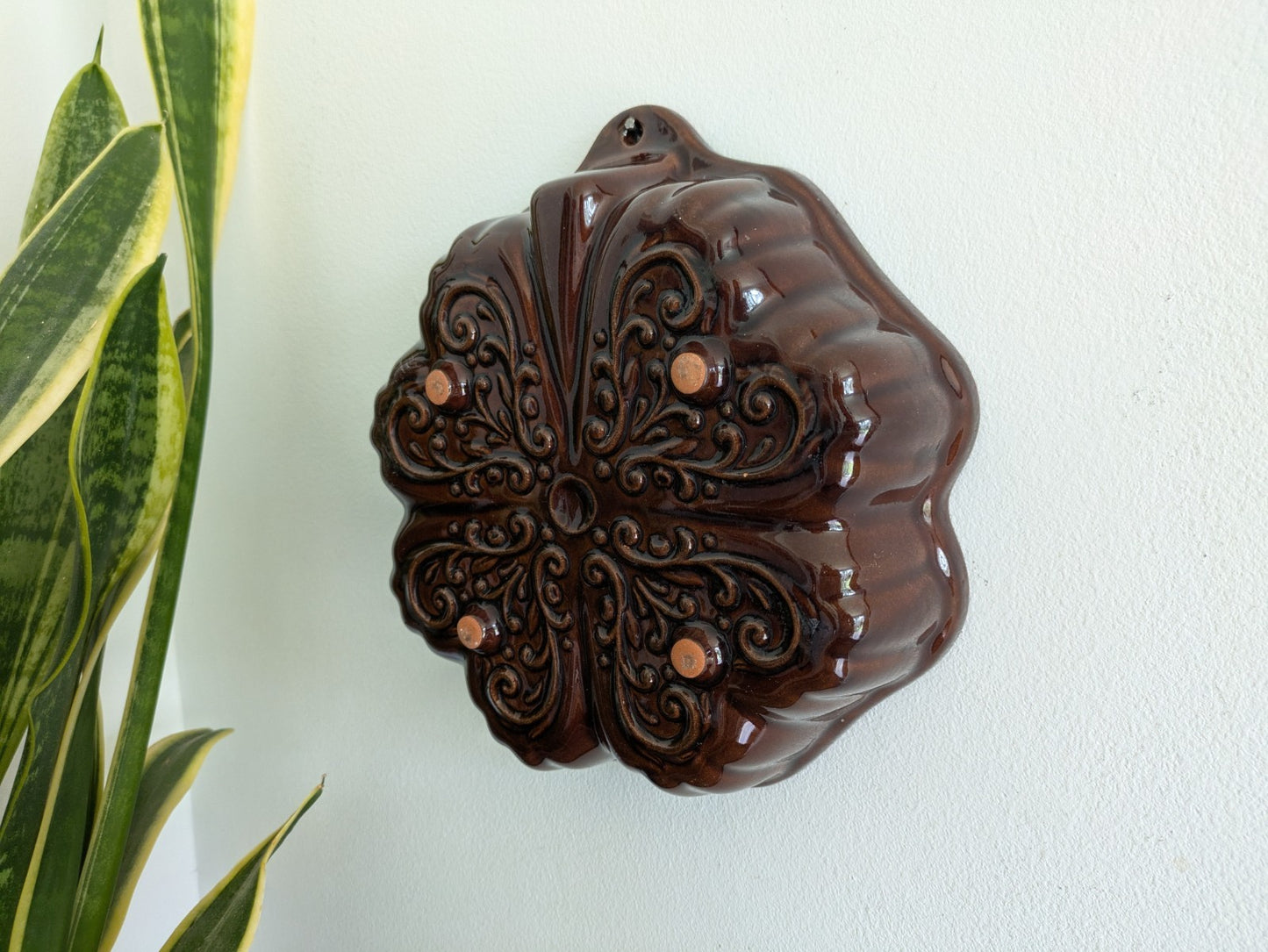 Keramik Germany 1 Backform Clover Leaf Pudding Brown Pottery Cake Mould Vgc Vtg