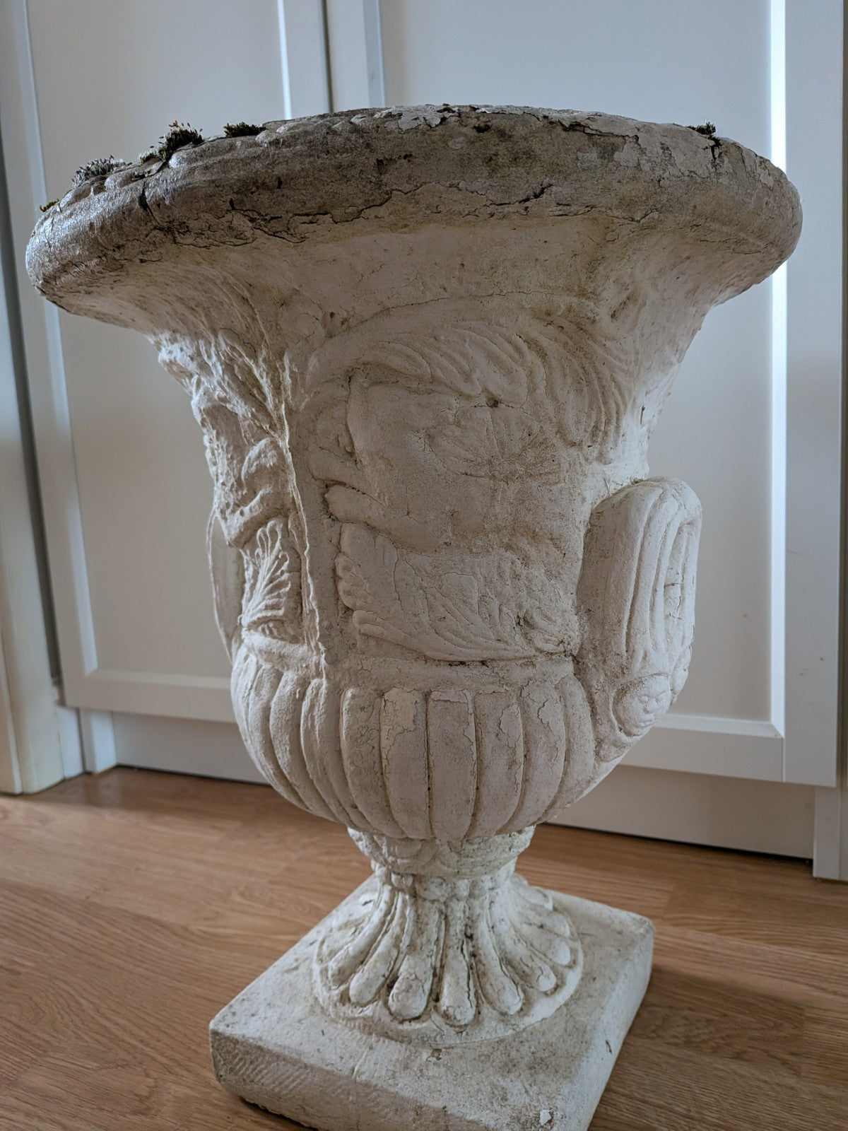 Pair Reclaimed Classical Medici Garden Urn Planter Cast Stone Handles Weathered