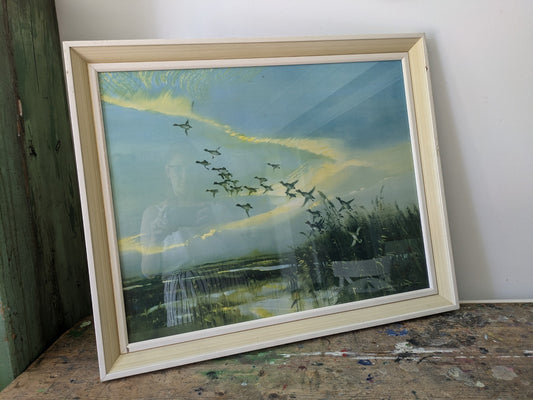 Vintage 1960s Print of Ducks Birds Flight Painting Vernon Ward Retro Seascape 