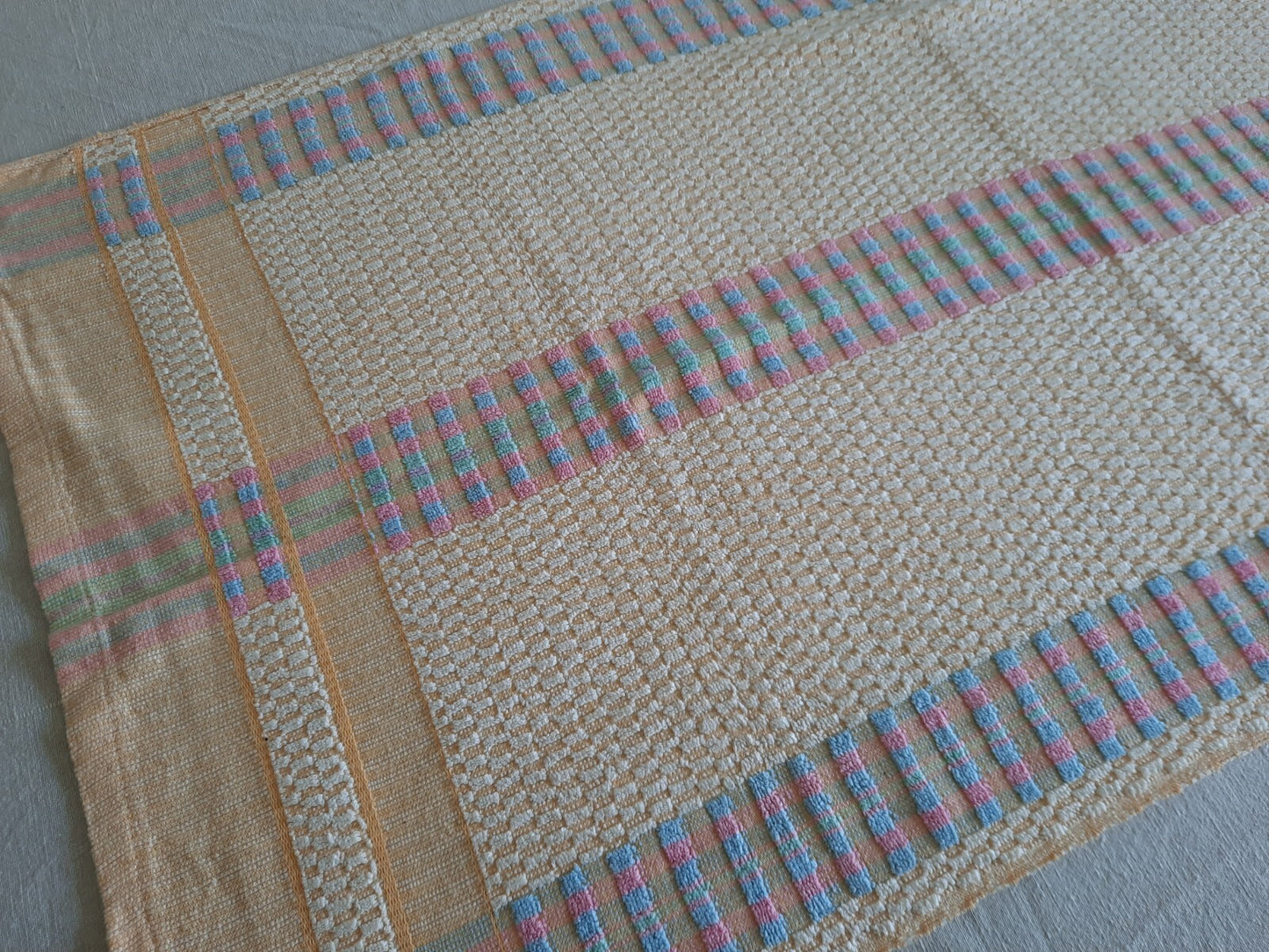1 Vintage Towel Pink Yellow Retro Hand bathroom prop Midcentury Cotton Check