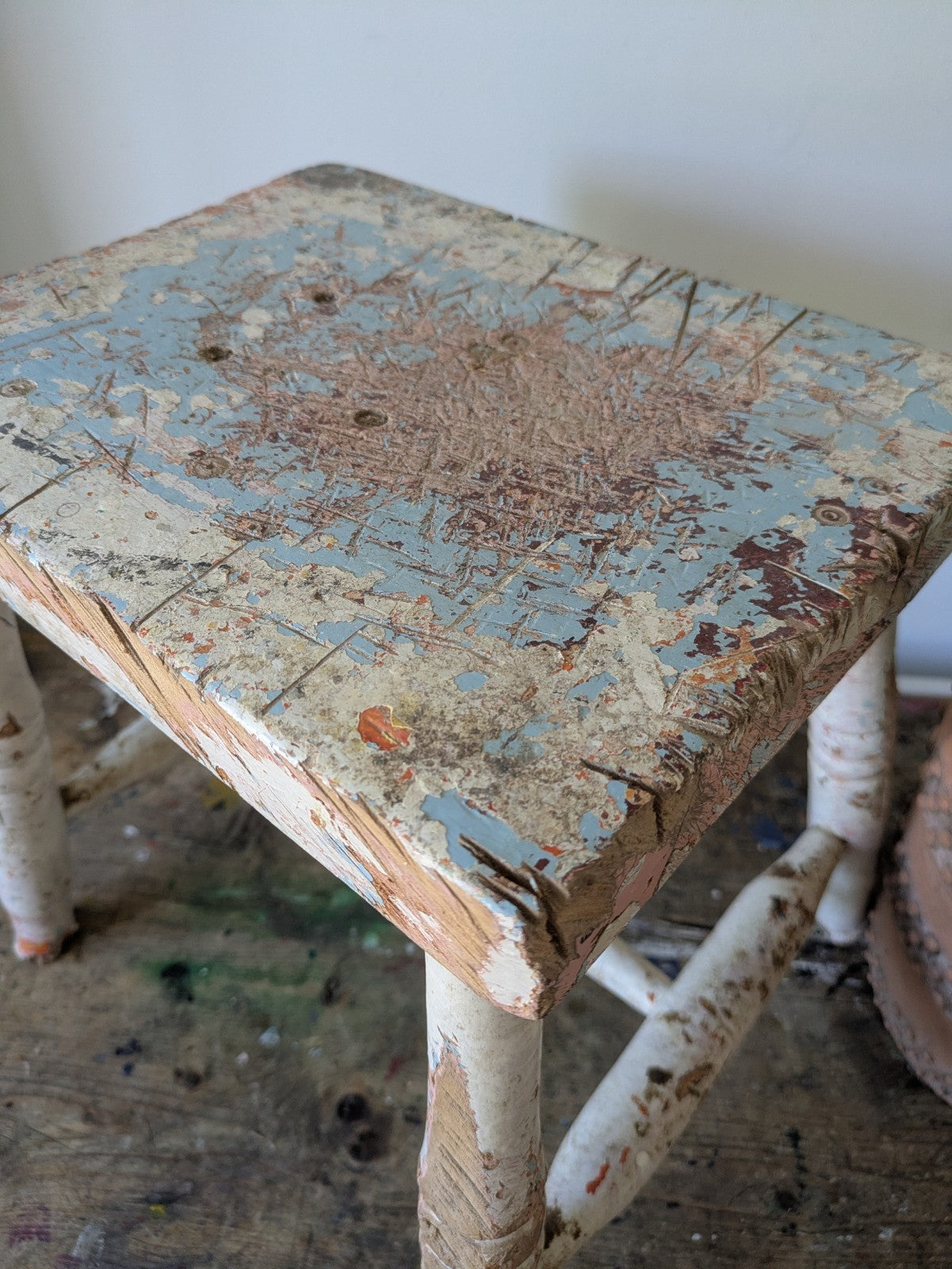Victorian Antique Foot Stool Chippy Paint original seat chair Vtg Milking Step