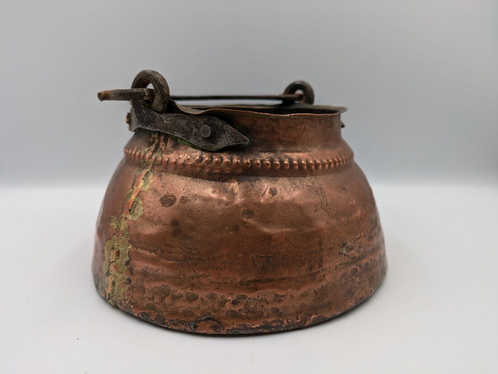 Antique Copper Kettle Cauldron Planter Pot French Iron Handle Handmade hammered