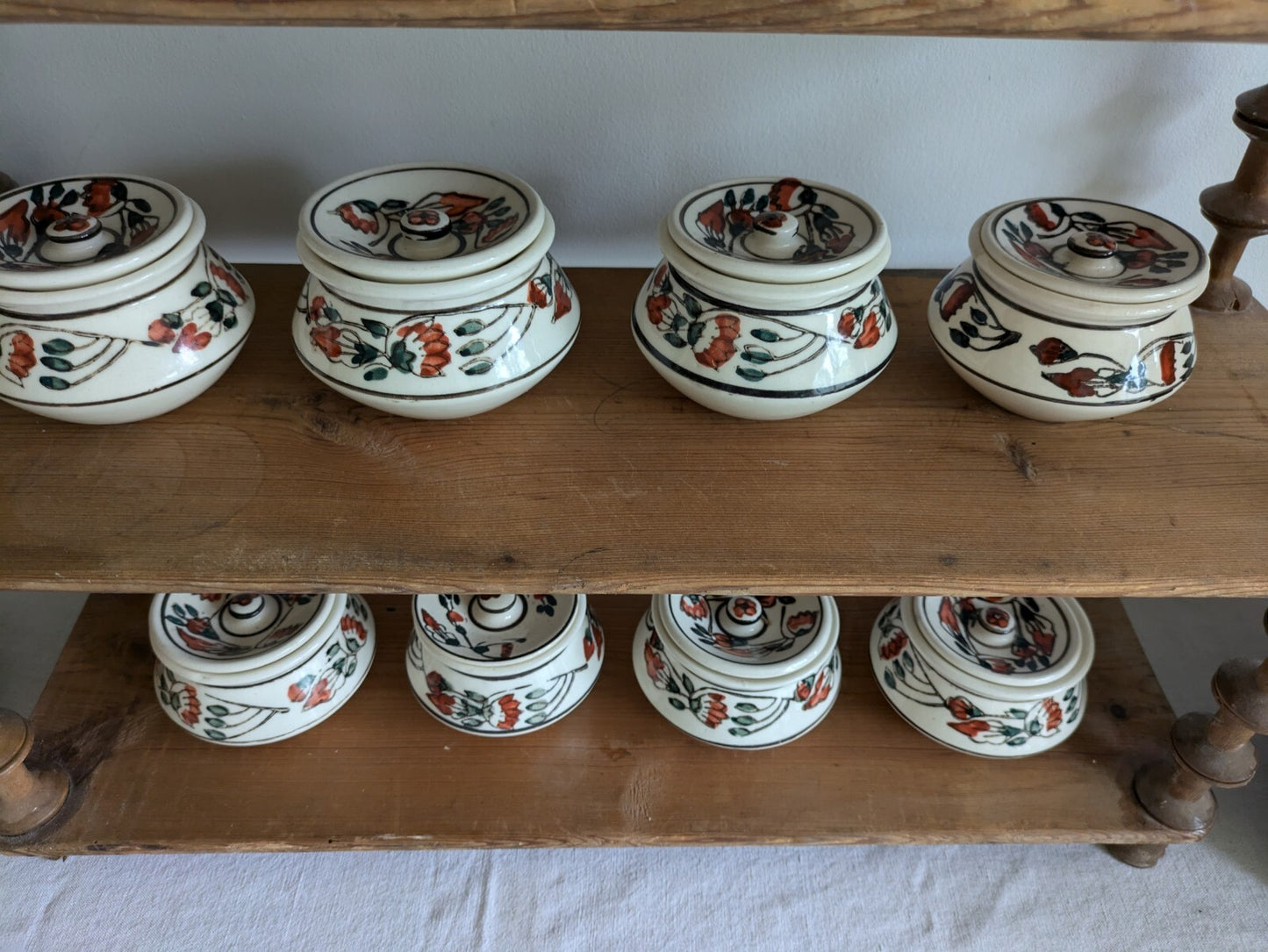 8 x Vintage Boho Ceramic spice Jars with  Lids Patterned Pots Candle Holders Vgc