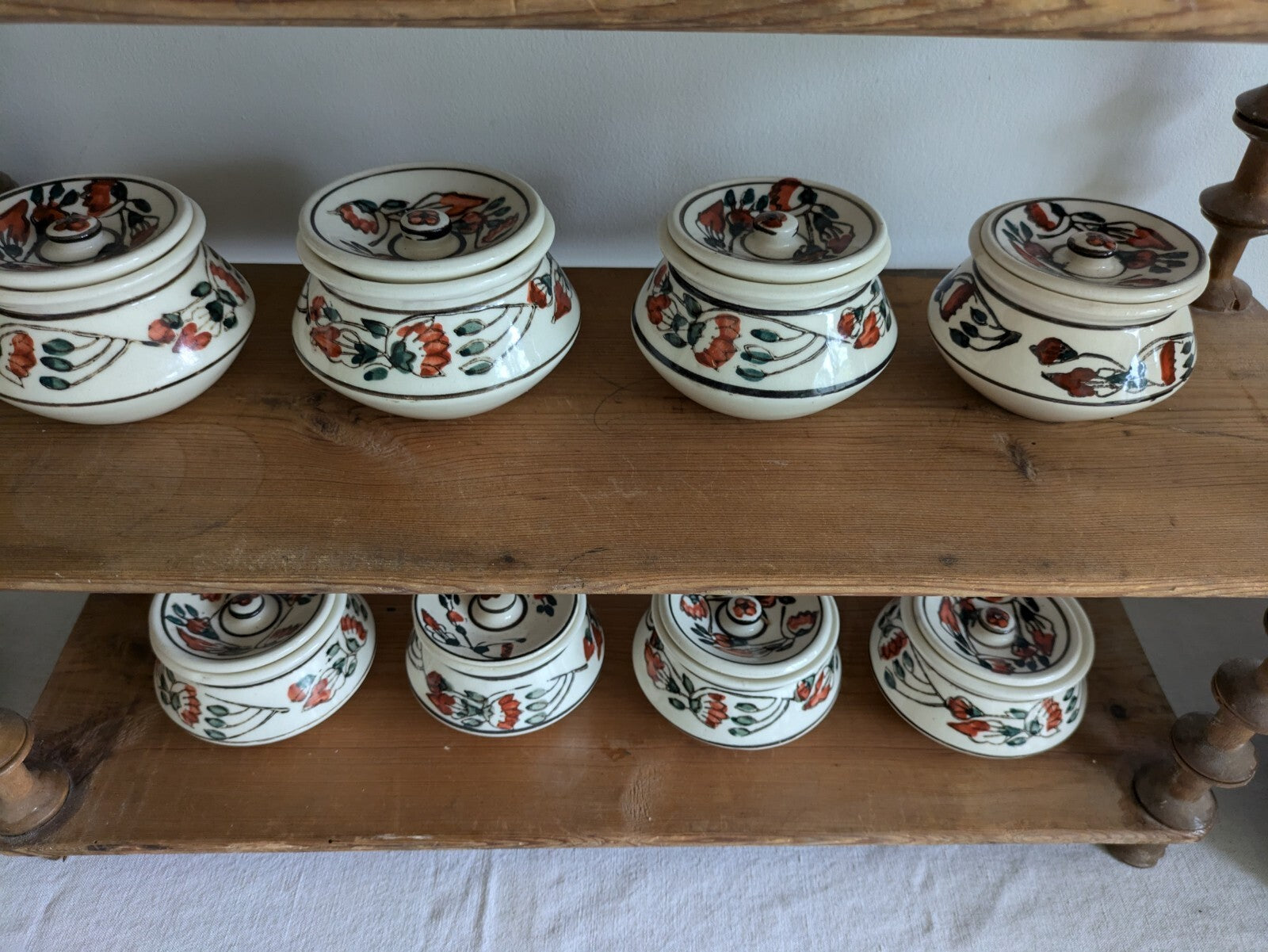 8 x Vintage Boho Ceramic spice Jars with  Lids Patterned Pots Candle Holders Vgc