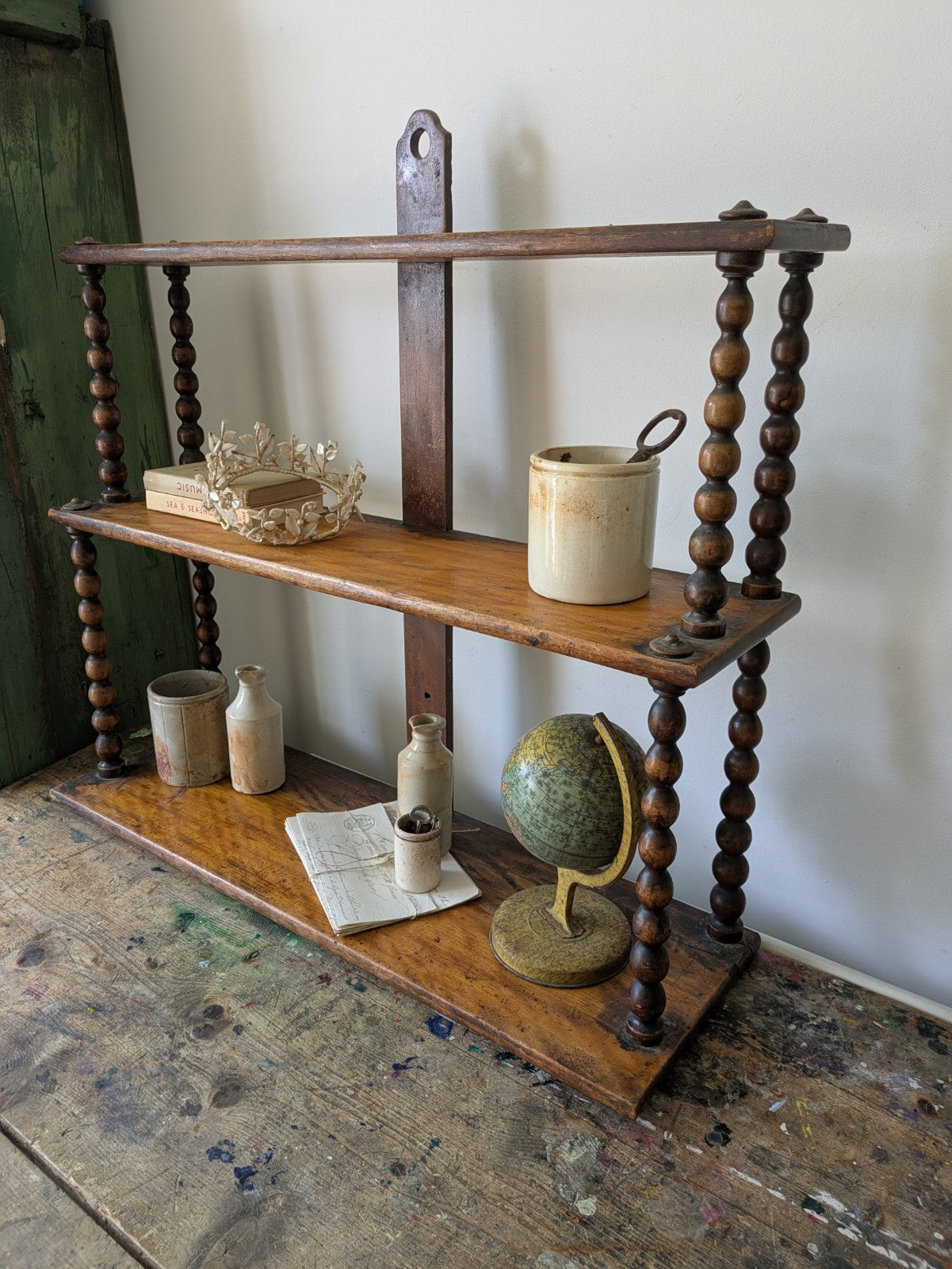 Antique Victorian French Console Shelves Whatnot Shelves with Bobbin Spindles