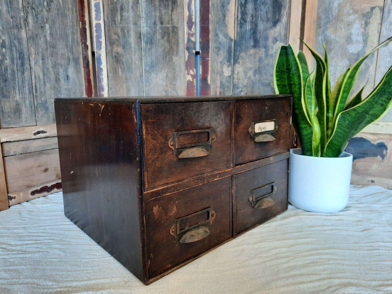 Antique engineering 4 drawer Wood Drawers garage printer file index drawers old