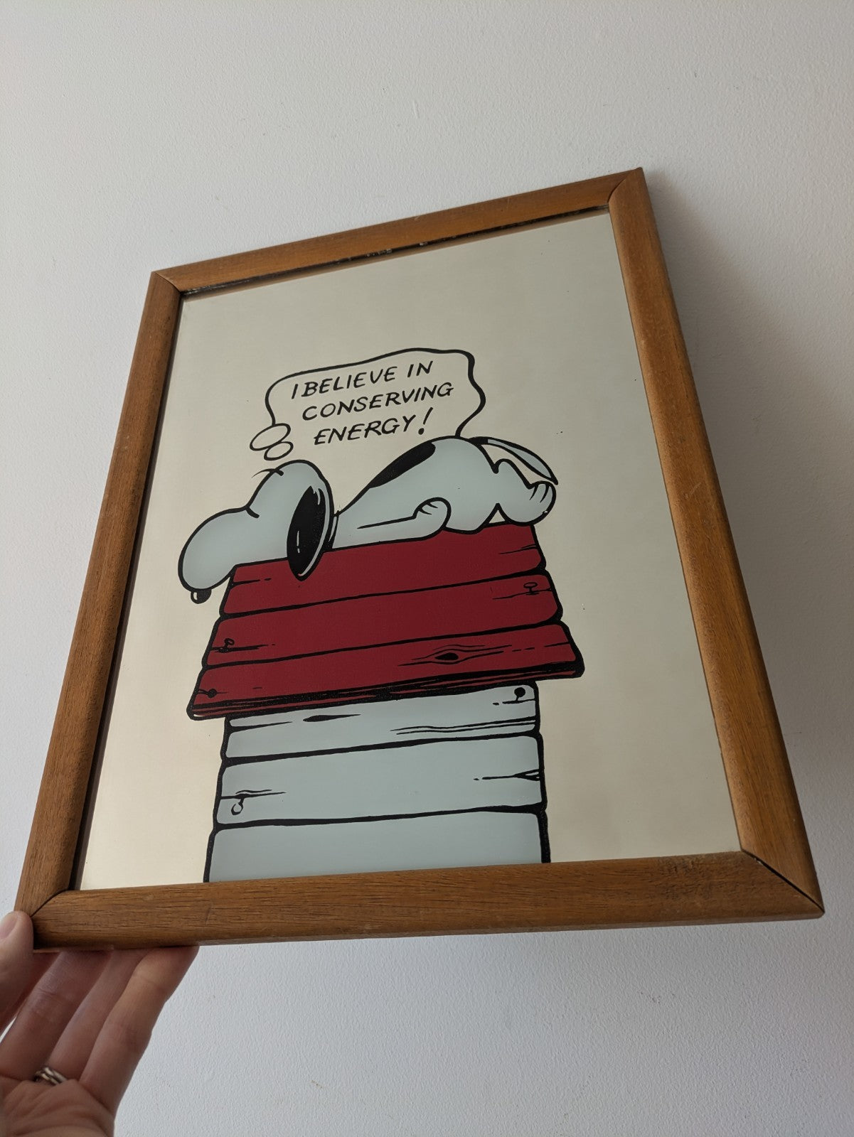 Vintage Snoopy Mirror Peanuts 1958 50’s I Believe In Conserving Energy 1950s VGC