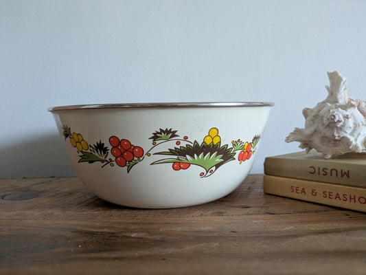 Vintage Retro Kitchen Kitsch Enamel Metal Mixing Bowl Prop Camping Baking Old Vg