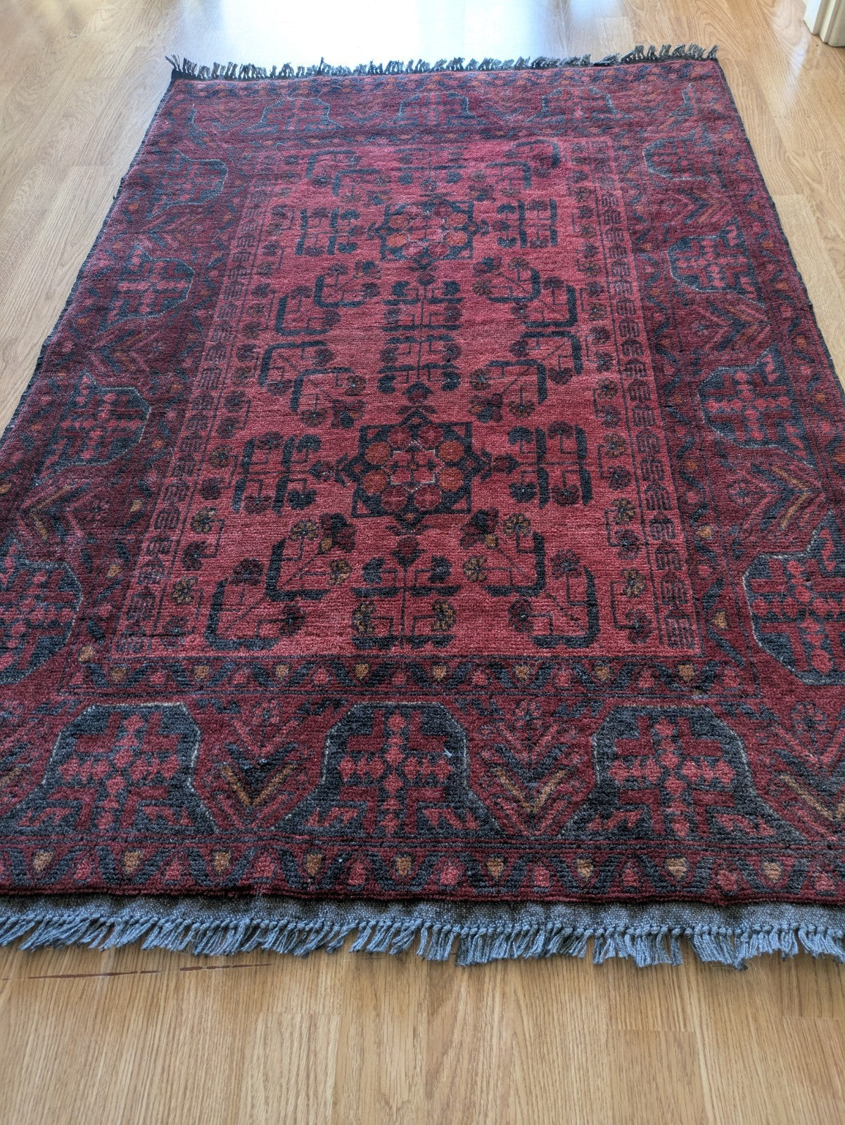 Afghan Handwoven Oriental Rug 151x99cm Top Condition Oriental Carpet Rug Red Lrg