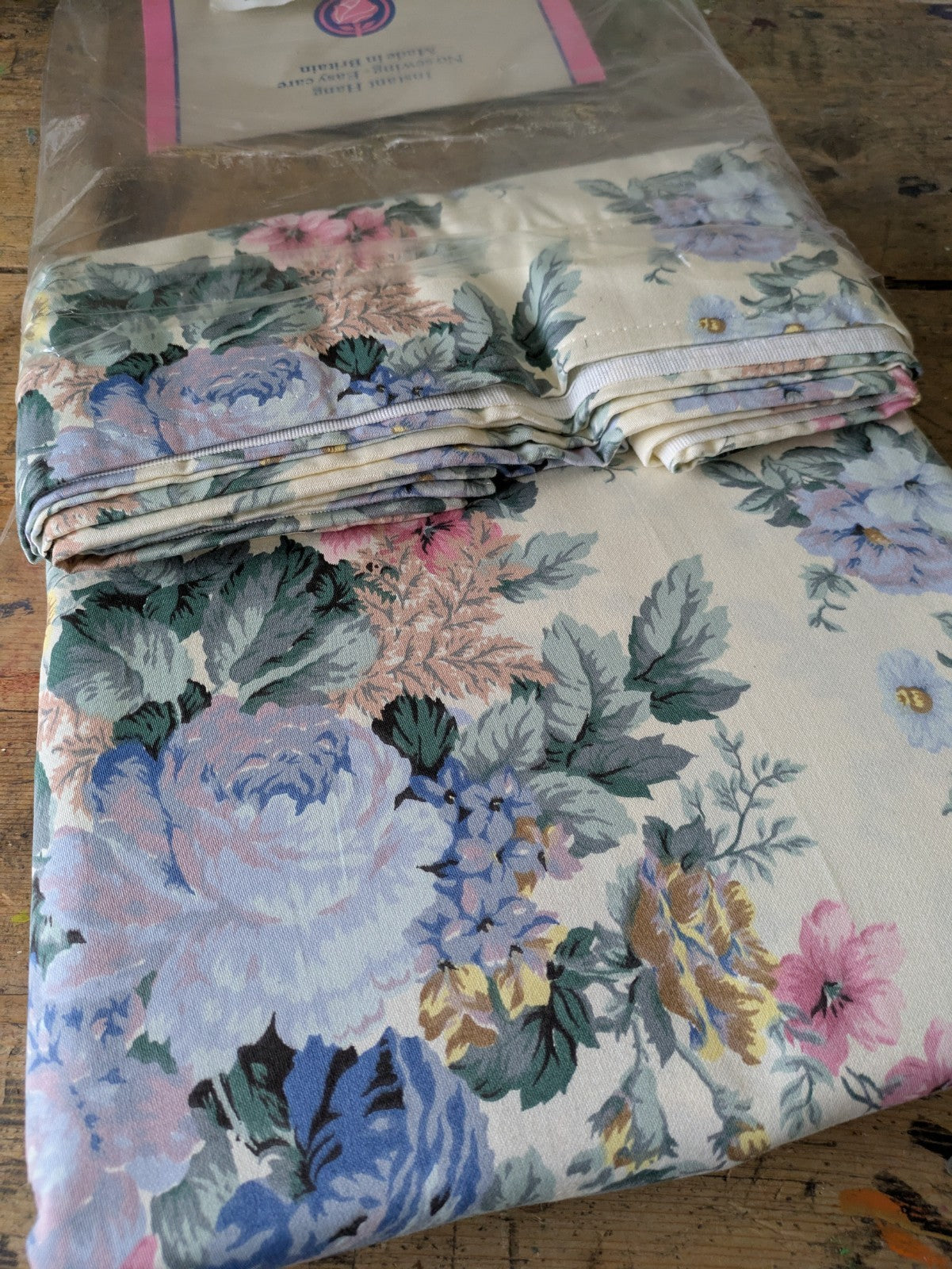 Vintage BNWT Chatsworth Curtains BLUE Cabbage Rose 90"W 54"D Pair Floral Shabby