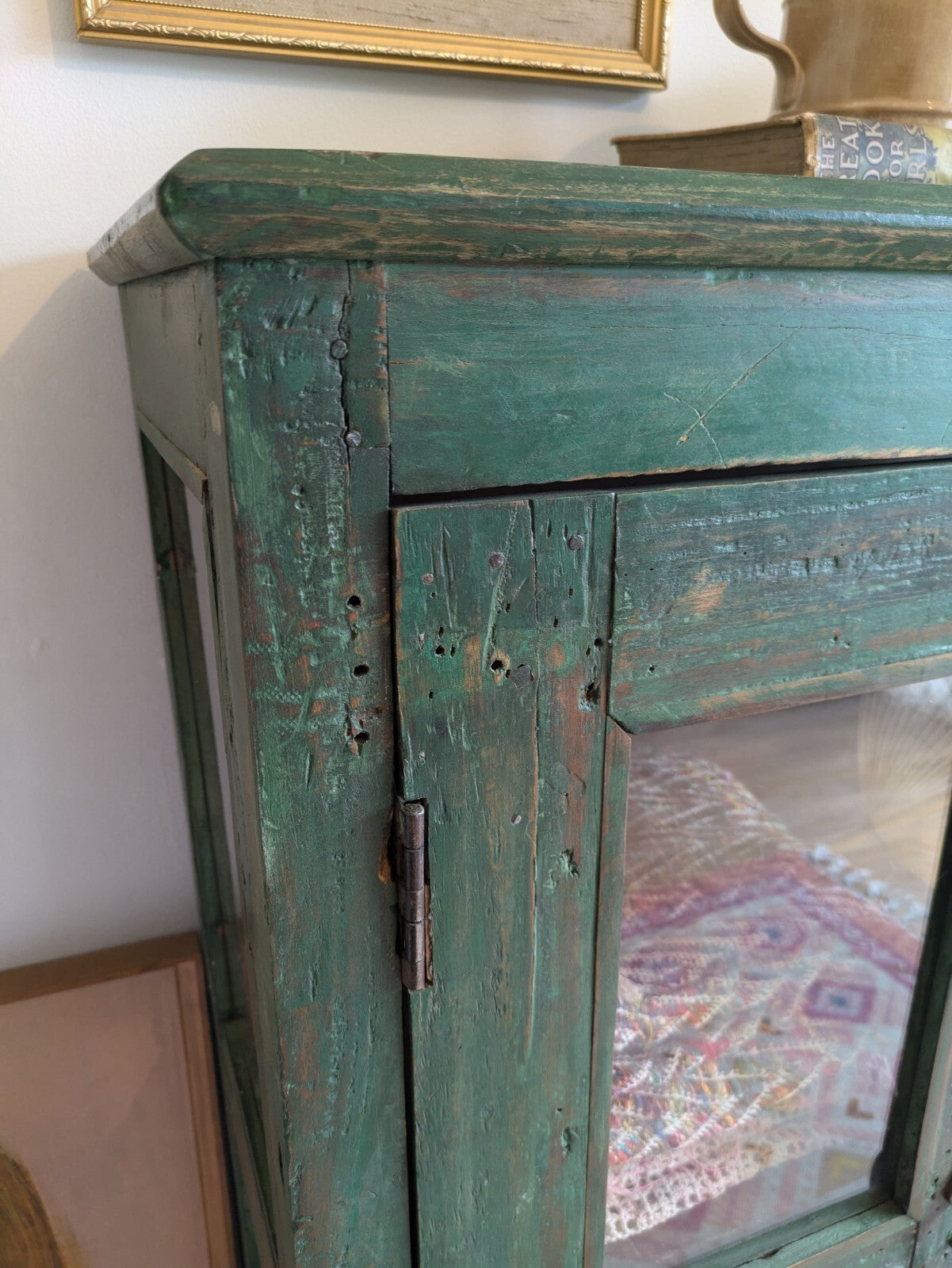 Restored Antique Vintage Indian Cabinet Cupboard Painted Glazed Reclaimed Green