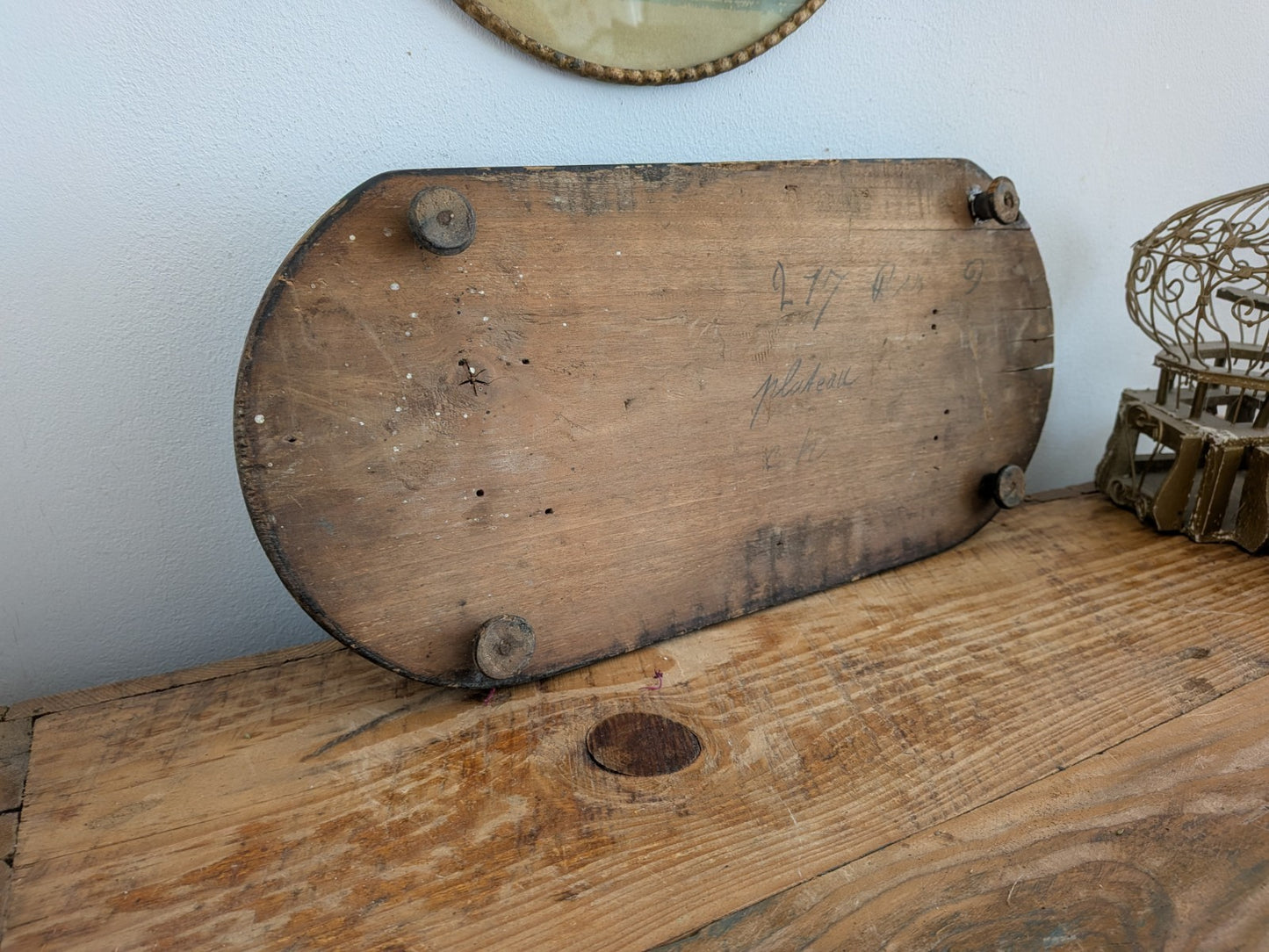 Antique Oval Wooden Base for Glass Dome Early 20th-C French Taxidermy Clock Vtg!