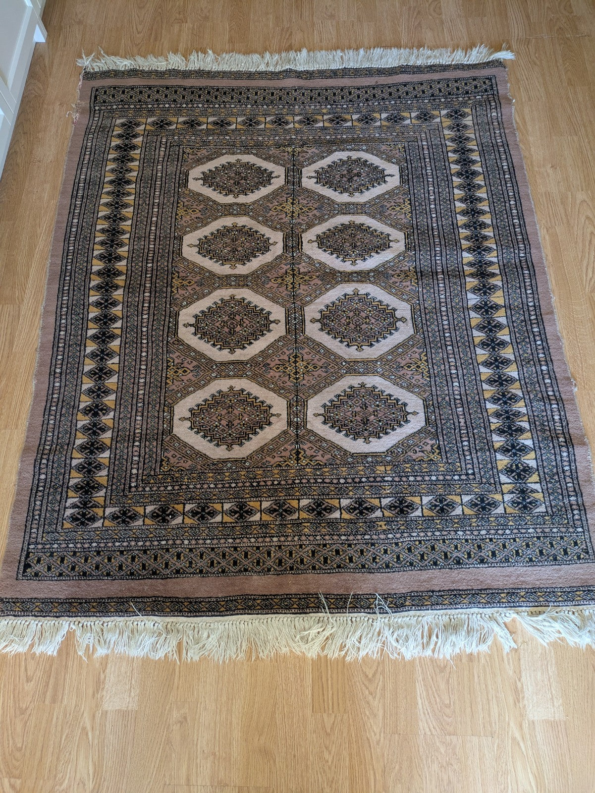 Cream Bokhara Hand Knotted Oriental Wool Afghan Turkmen Area Rug Gul Motif  Vgc