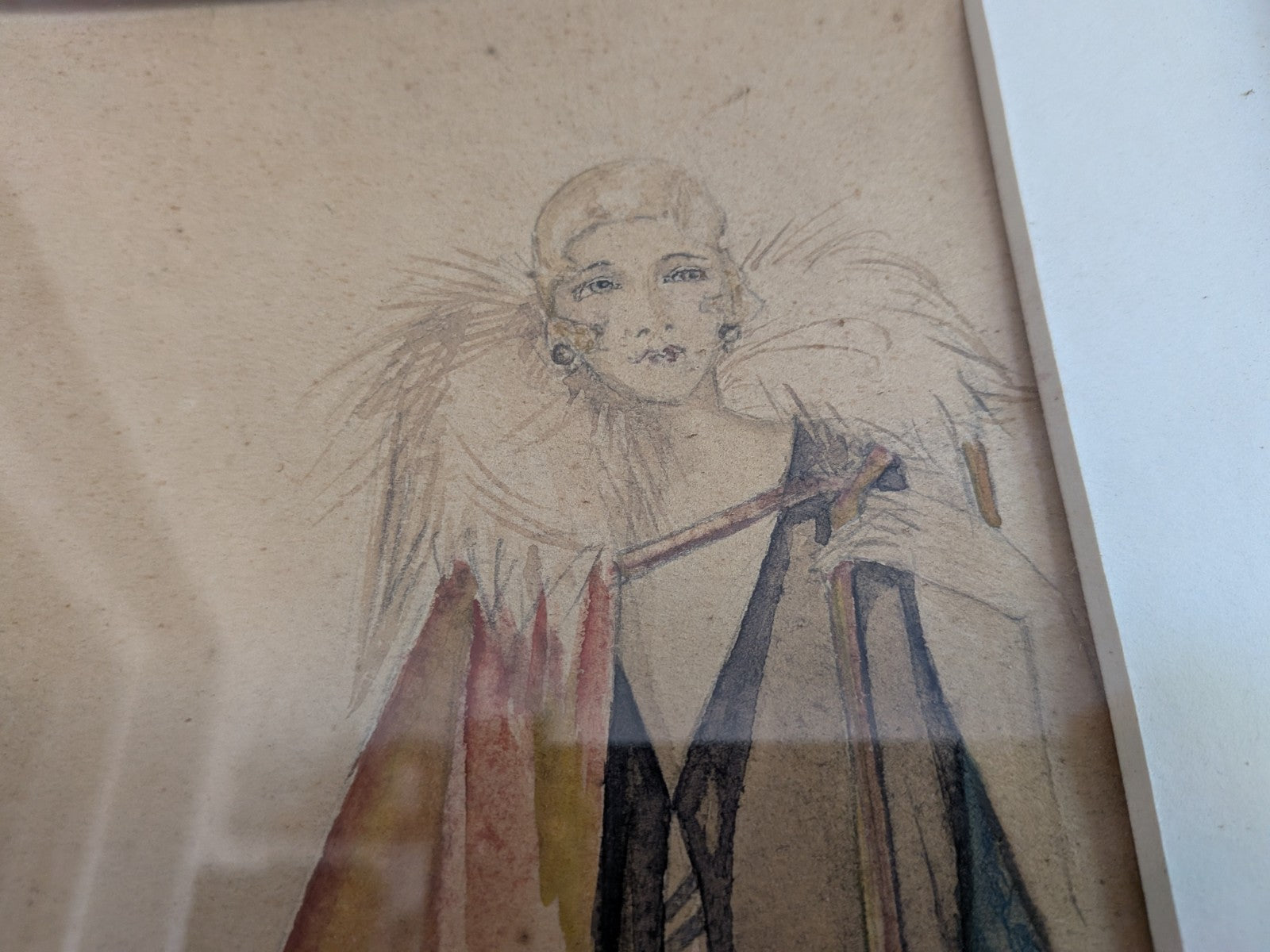 Original Fashion Design Drawing Painting 1920's Signed Hinchliffe Oriental Asian