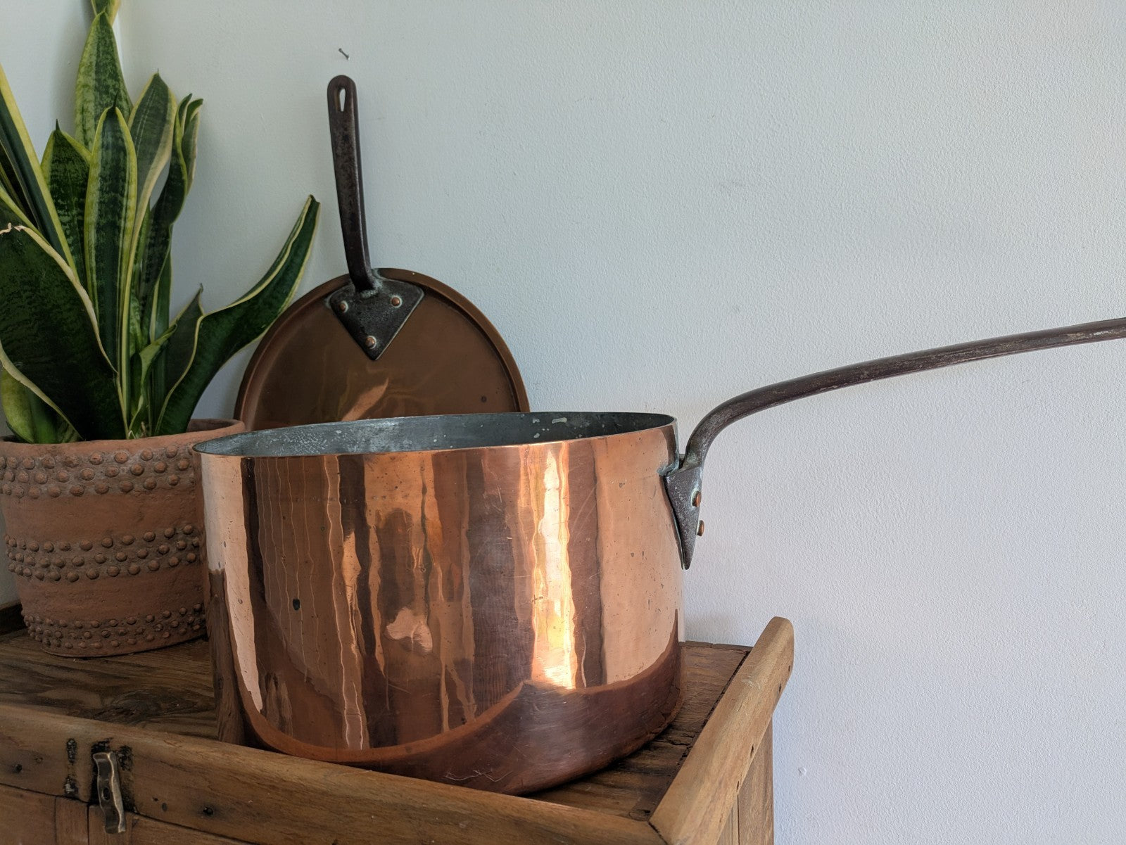 X Large Antique Georgian Copper Sauce Pan 6.9kg 32D 18.7H XL Huge Chef Cooking