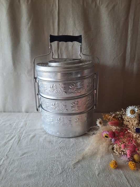 Vintage Stacking Chin Fong Rice Cooking 4 Pot Kitchen Chef Food Chinese Carrier