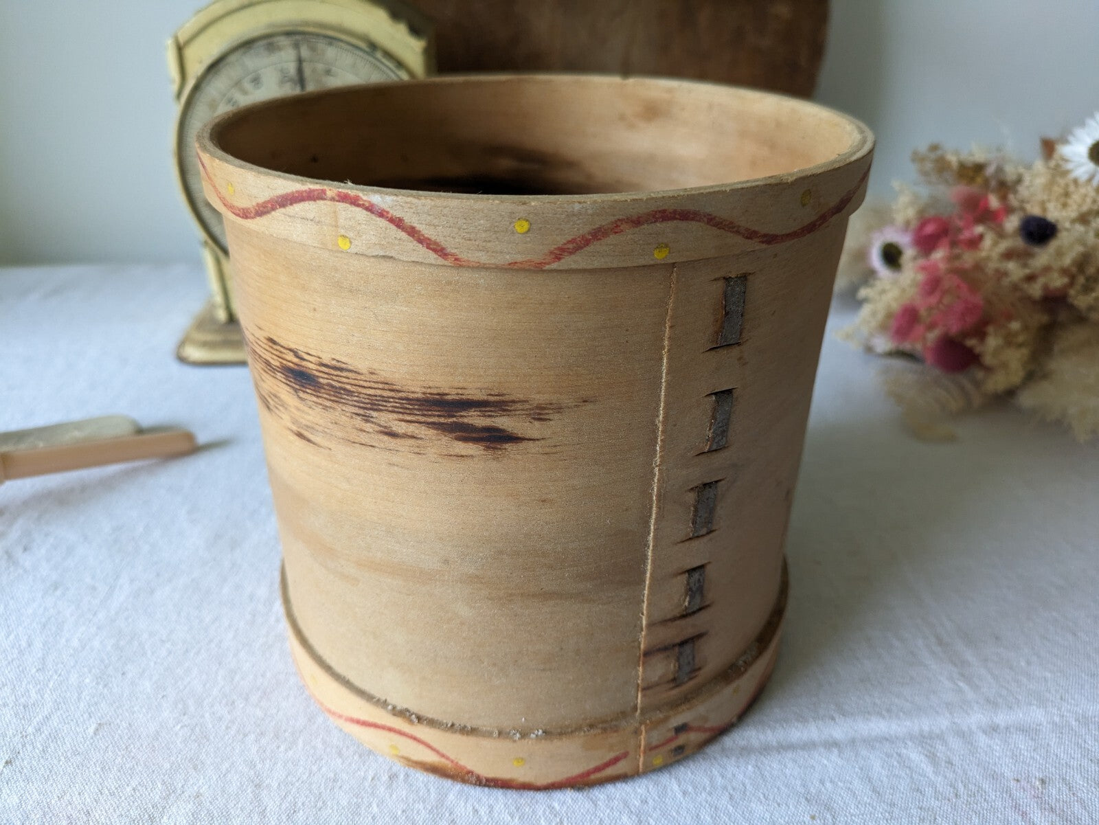 Vtg Canister Set Fruit Wood Rustic Farm House Utensil Decor Bentwood Rare Pots