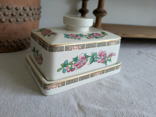 Vintage lord nelson pottery butter dish Floral Gilt Chintz Kitchen Prop Shabby 