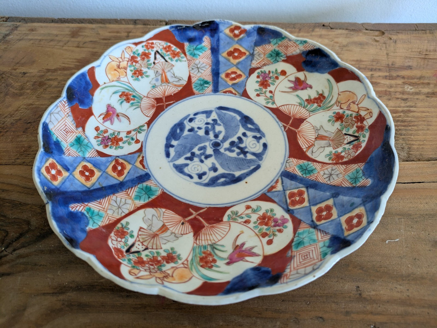 Antique Japanese Imari Decorative Plate Porcelain Flower Rabbit Geisha Painted