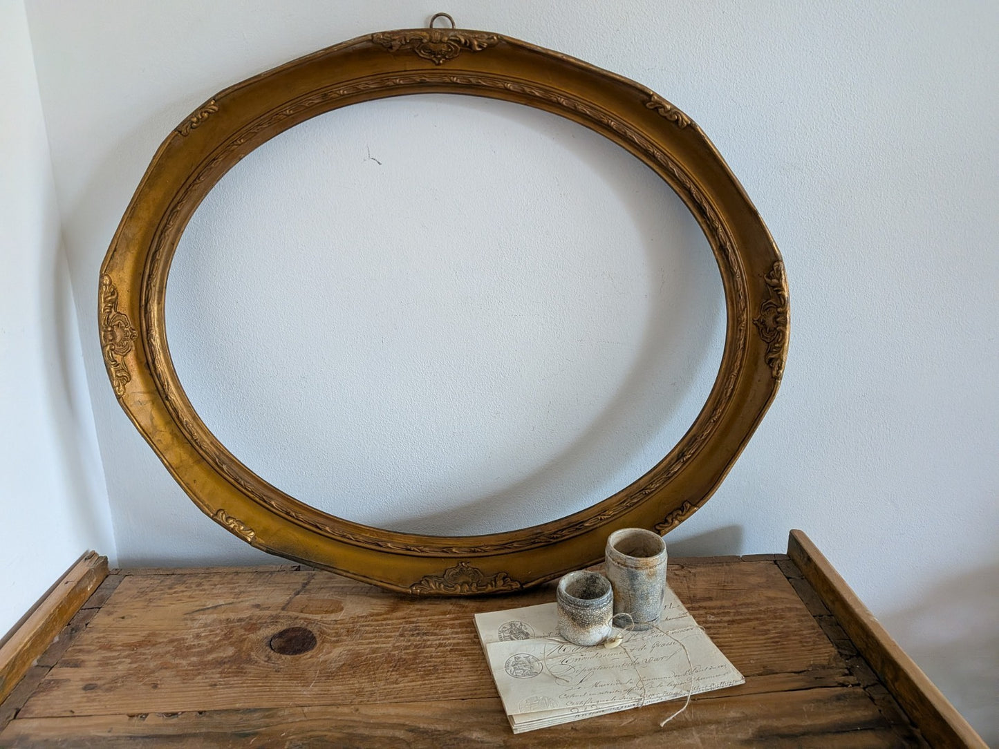 Antique Victorian Cast Metal Oval Gold Gilt Ornate Baroque Picture Frame Rococo