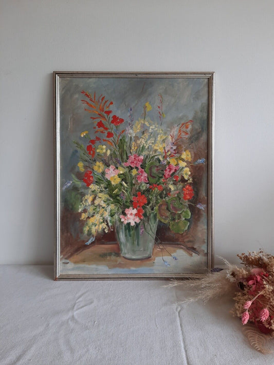 Original Painting Floral Bouquet Picture frame vintage Shabby Chic Still Life