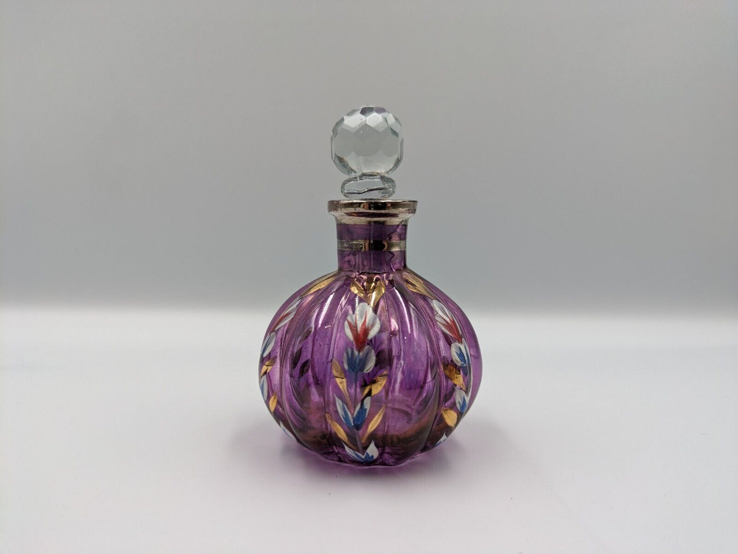 Painted Purple Scent Perfume Bottle with Stopper Vintage Style Glass Amethyst 