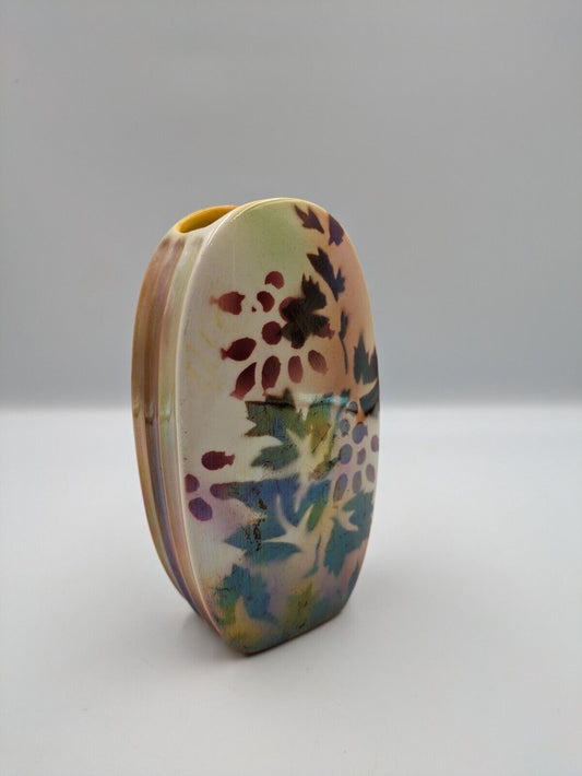 Rare Sylvac 1930s Irredescent Opelle Lustre Copper Leaf Mantle Vase flower Vtg