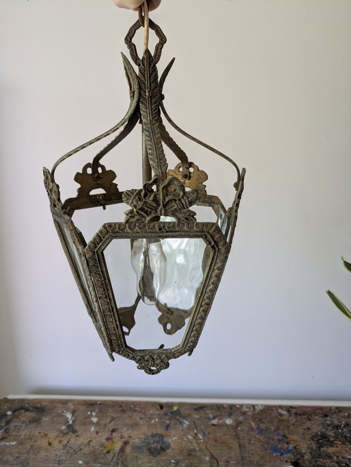 Vintage Antique French Rococo Style Brass Hall Lantern Pendant Ceiling Light Vgc