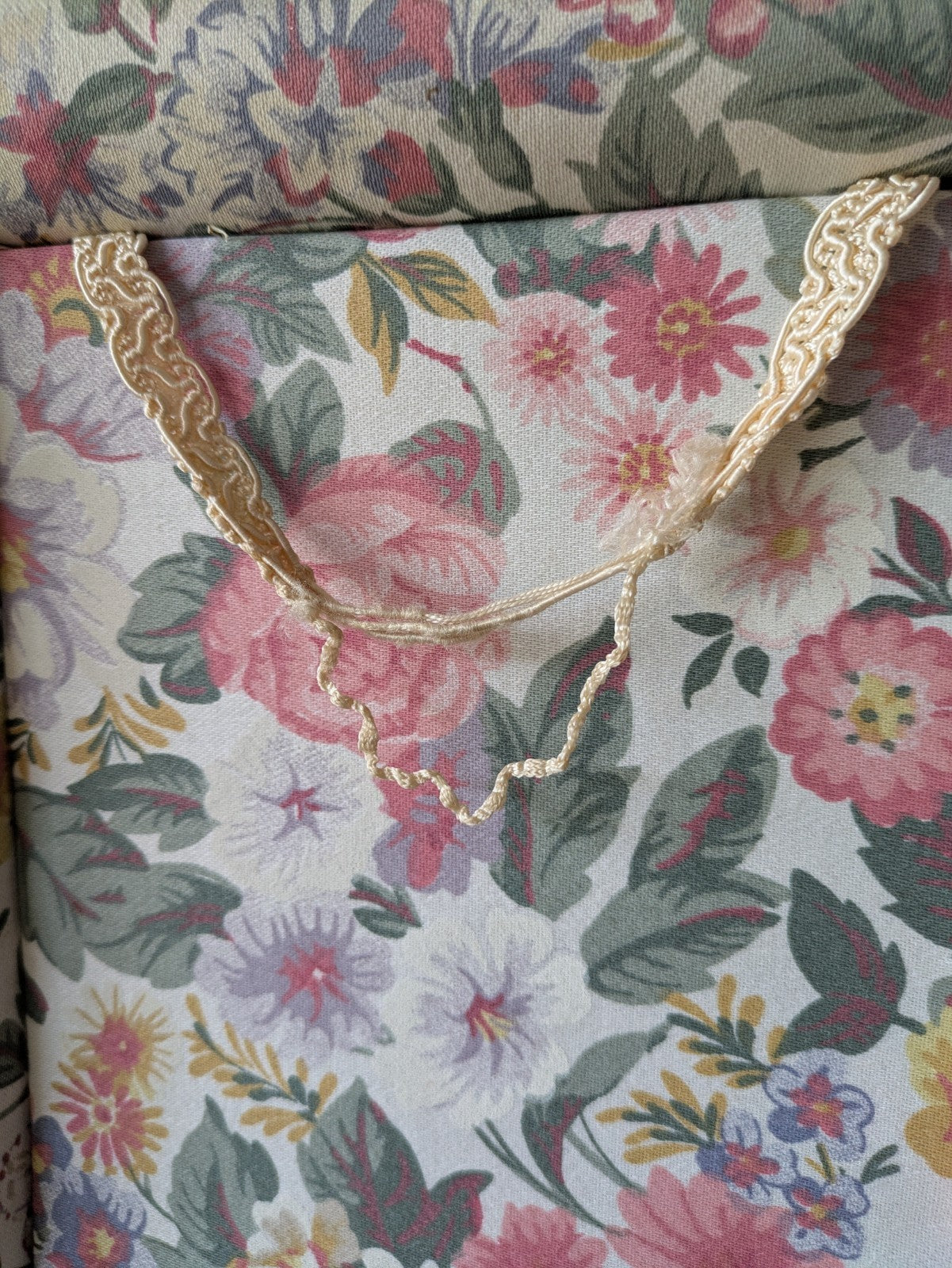 80s 90s Wall Mirror Fabric Floral Vintage Flowers Pink Rectangular Padded Chintz