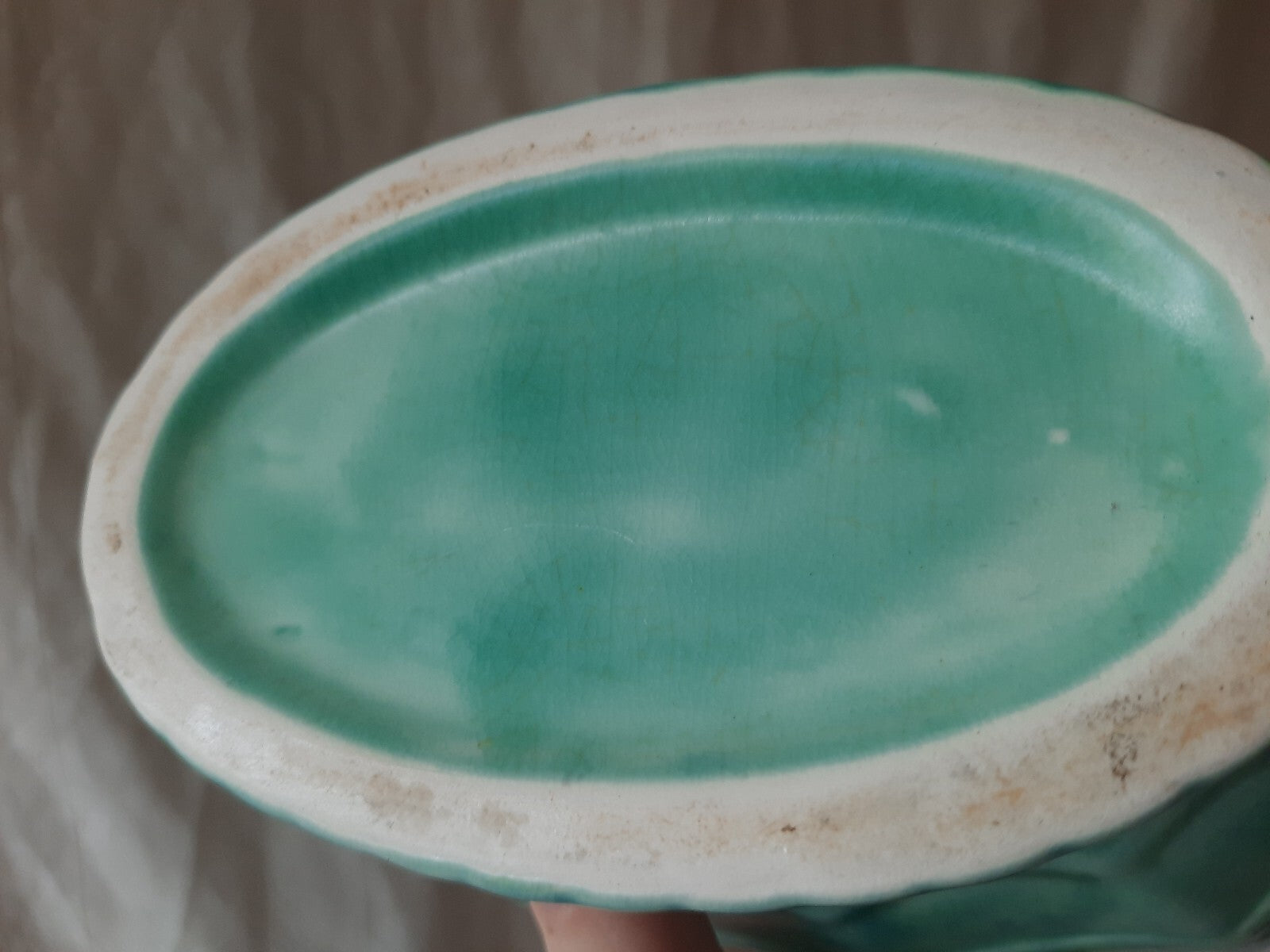 Vintage Retro Stoneware England 1930s Green Ornament Mantle Vase Art Deco Rare