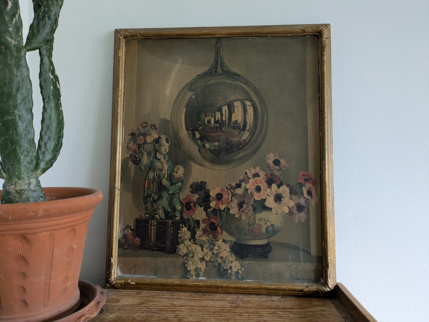 Herbert Davis Richter Reflections In A Silver Ball Signed RARE Print Framed Vtg