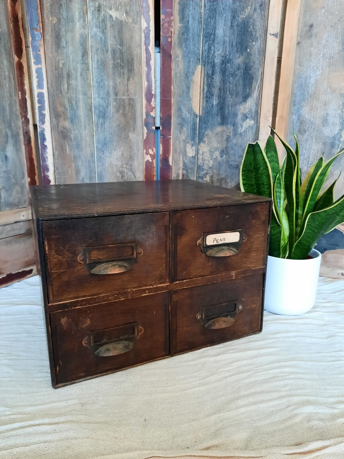 Antique engineering 4 drawer Wood Drawers garage printer file index drawers old