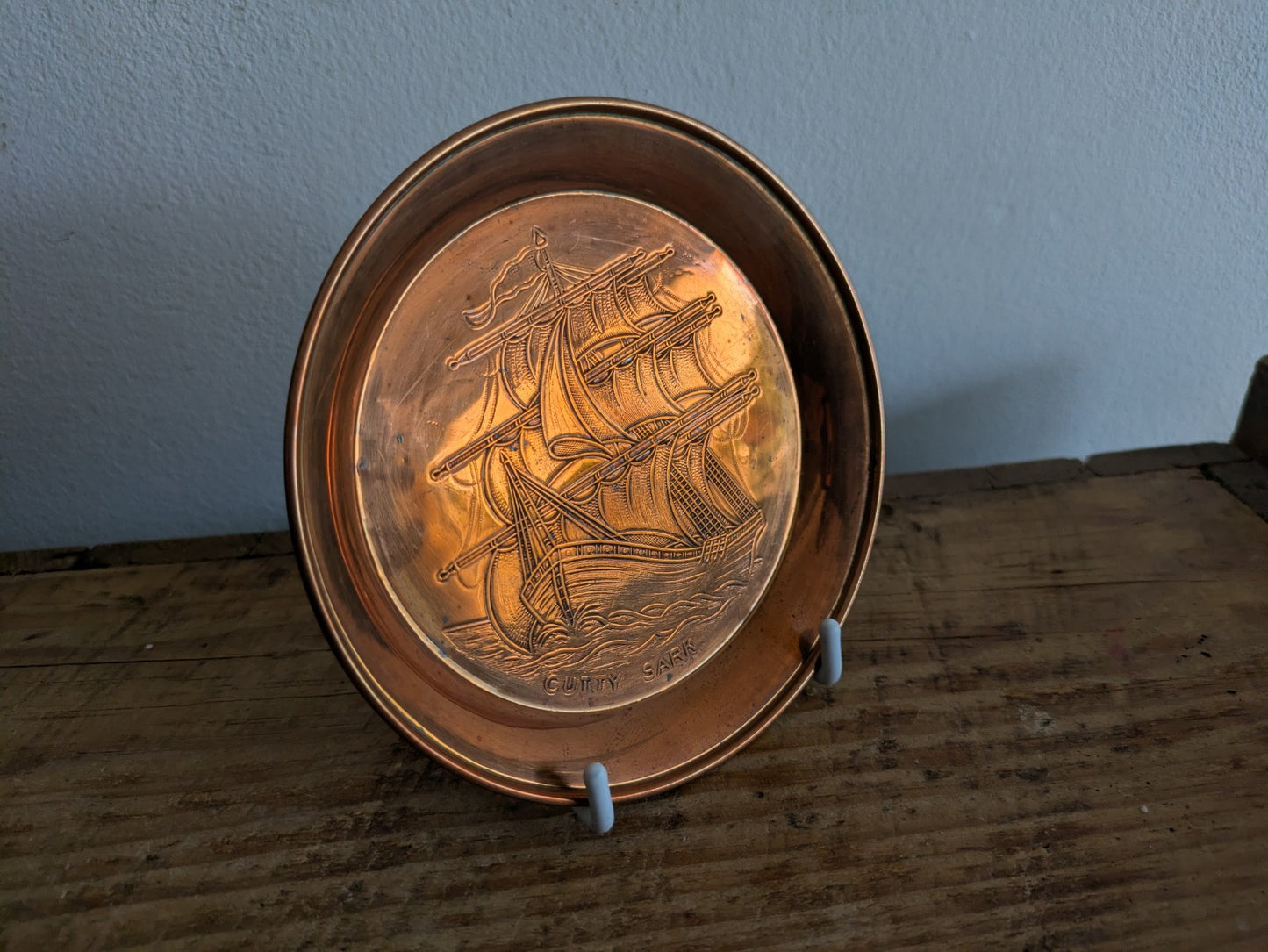 Vintage Copper Art Plate / Dish Cutty Dark Ship Boat Maritime Nautical Etched