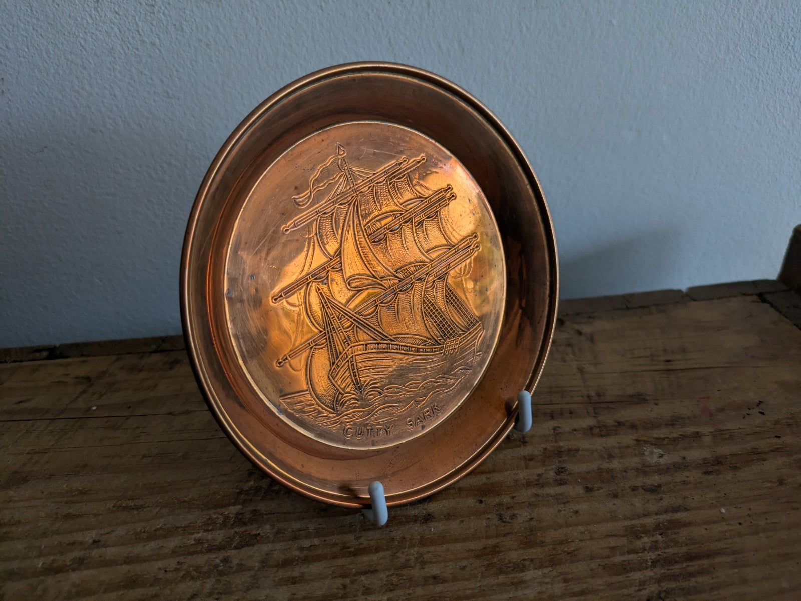 Vintage Copper Art Plate / Dish Cutty Dark Ship Boat Maritime Nautical Etched