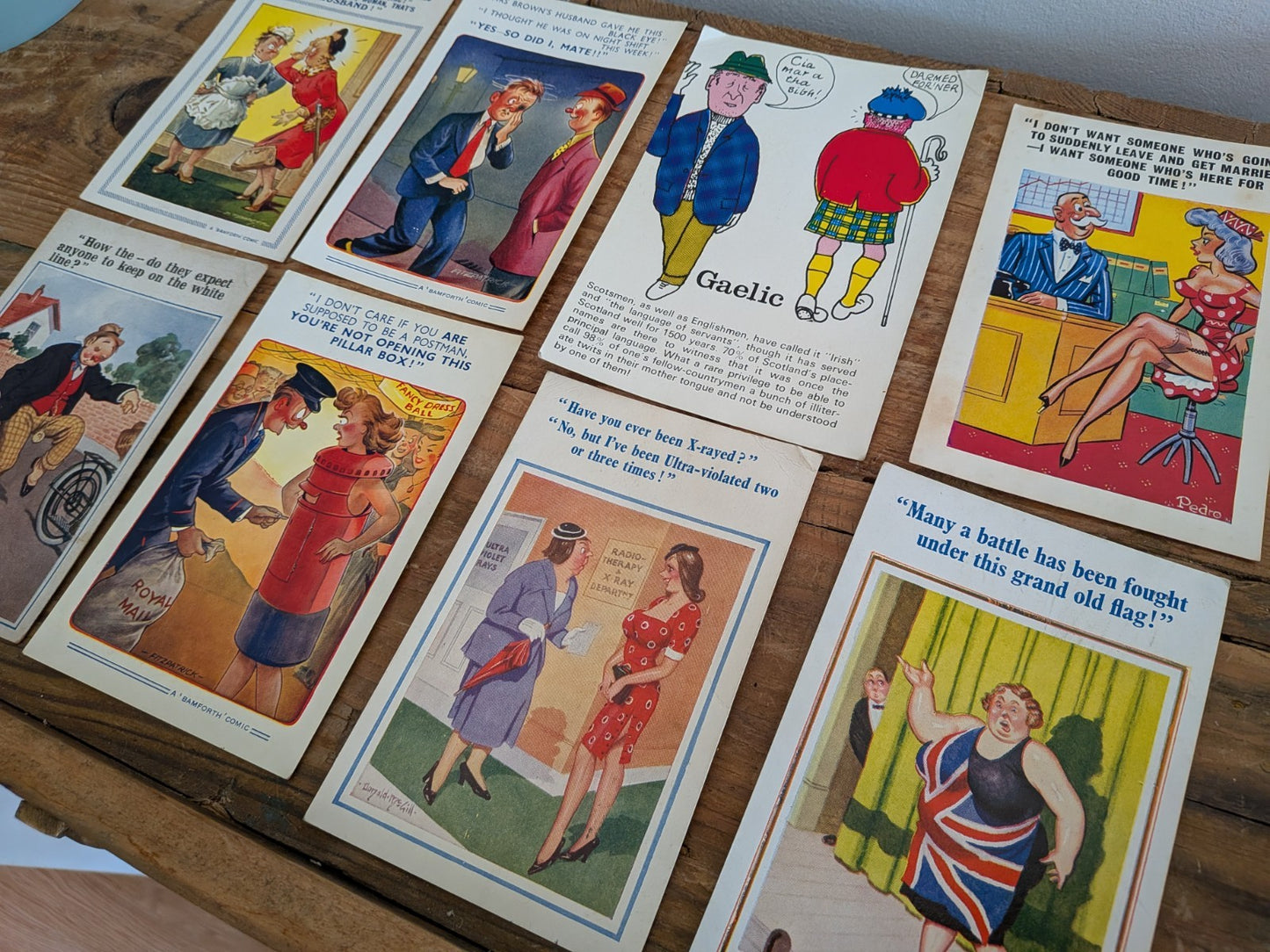 8 x Early Donald McGill Artist Comic Humour Postcards Mix Bamforth Stamped Rare