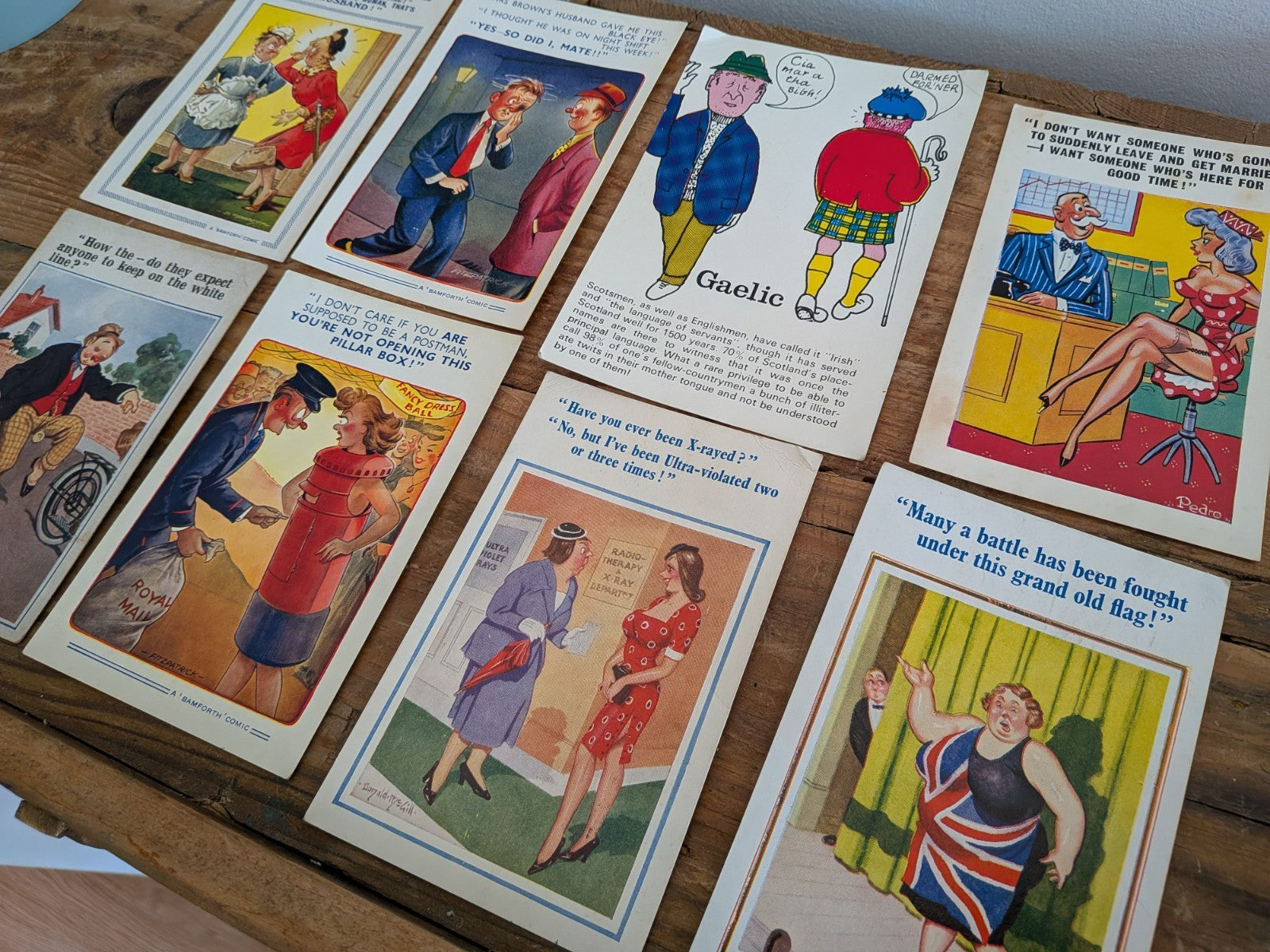 8 x Early Donald McGill Artist Comic Humour Postcards Mix Bamforth Stamped Rare