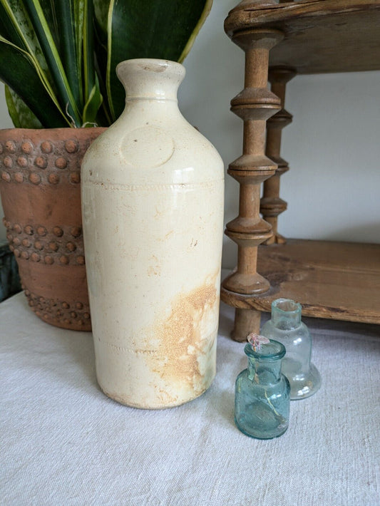 1x XL Cream glaze Stoneware Vintage Earthenware Pot vase Victorian Bottle Ink!