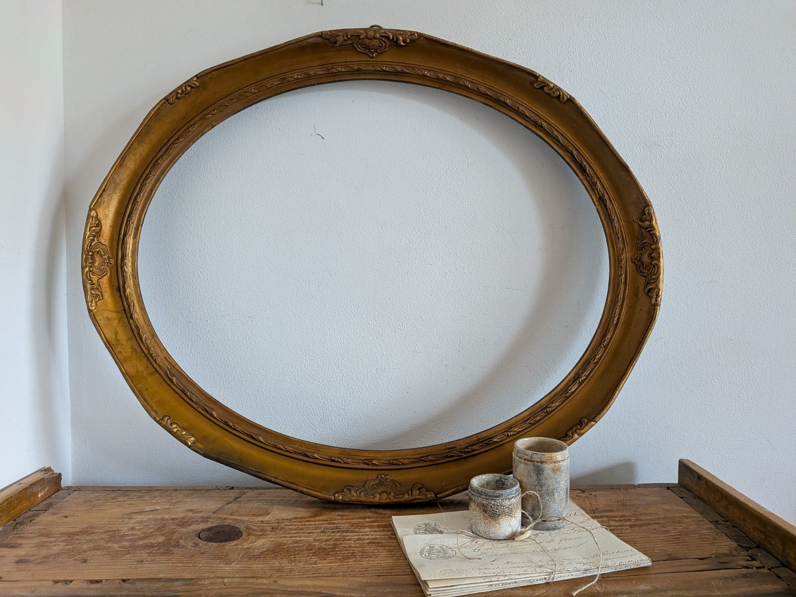 Antique Victorian Cast Metal Oval Gold Gilt Ornate Baroque Picture Frame Rococo