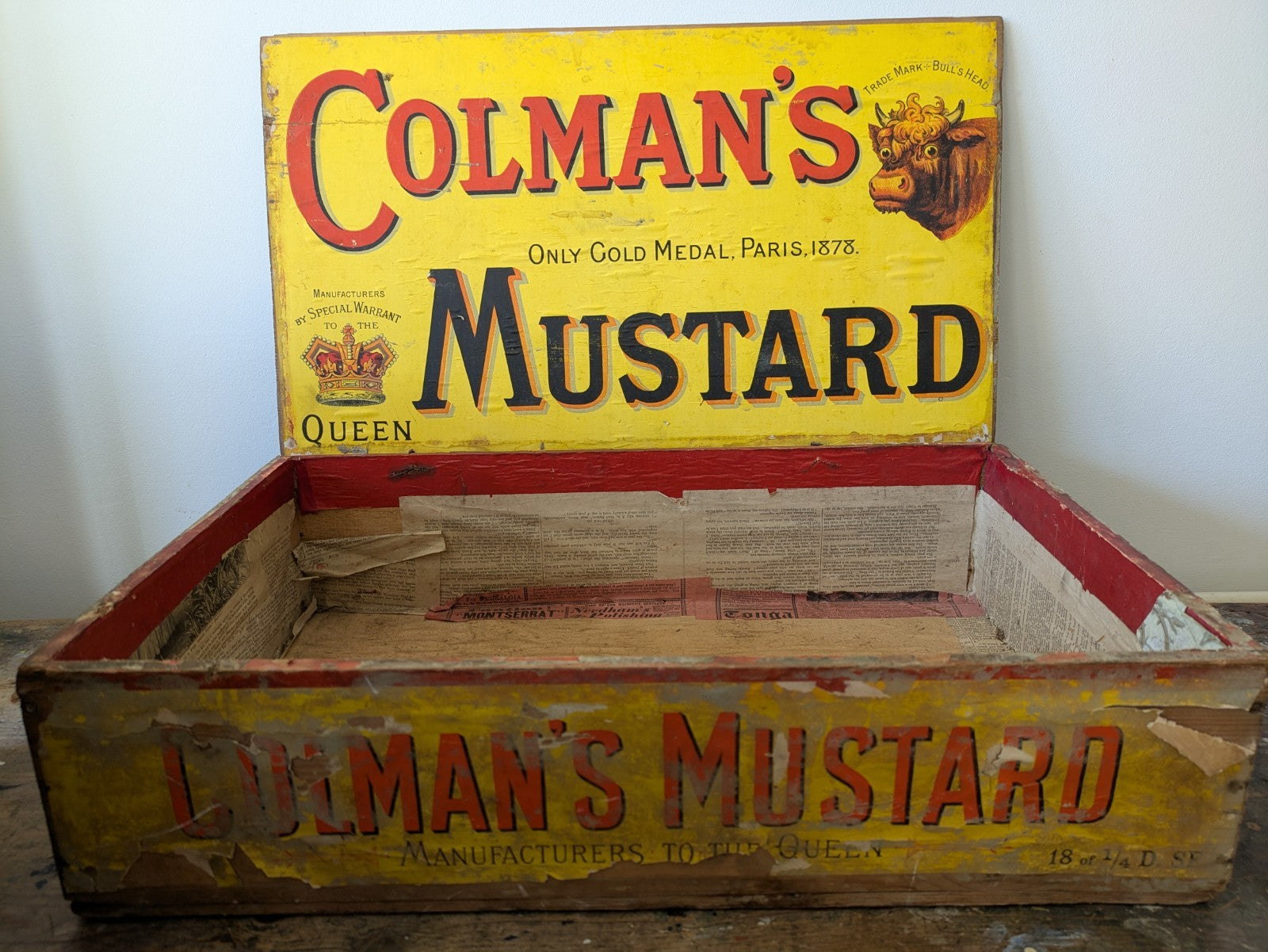 Rare Antique Colman's Mustard Crate 1890 Box Advertising Packaging Vintage Prop
