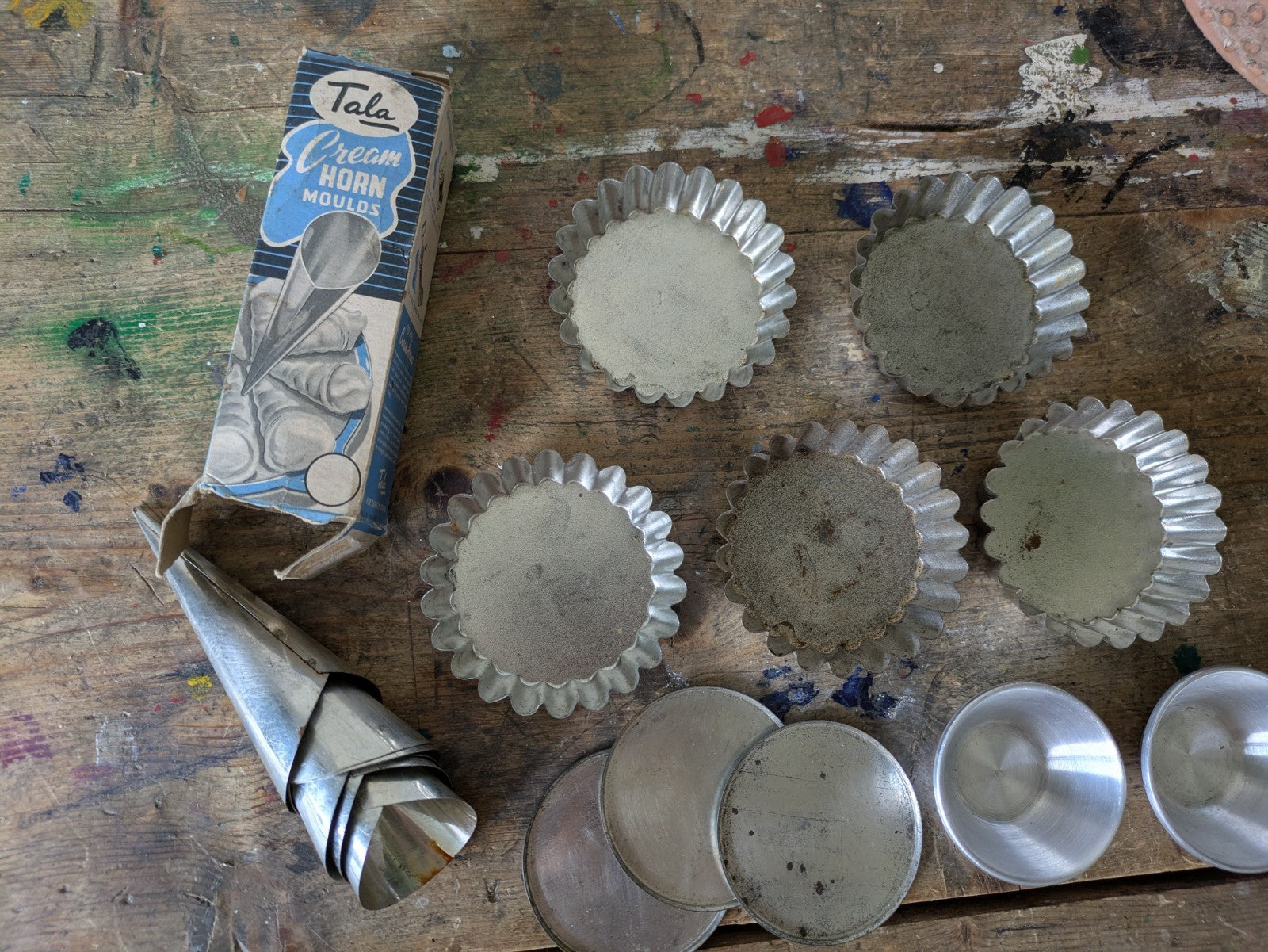 Vintage Set Aluminium Individual Tart Baking Tins / Moulds Tala Cream Horn Cones