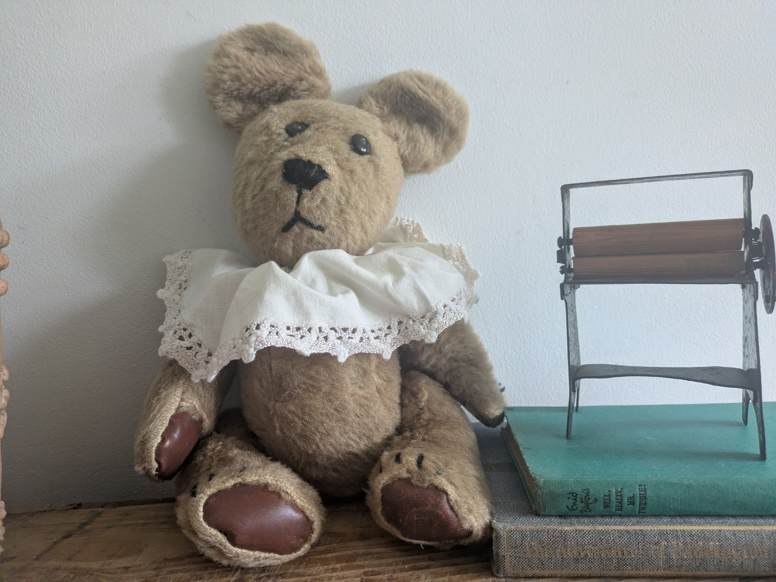 Old Vintage Teddy Bear Plush Soft  Articulated Jointed Toy Collar Prop Floppy