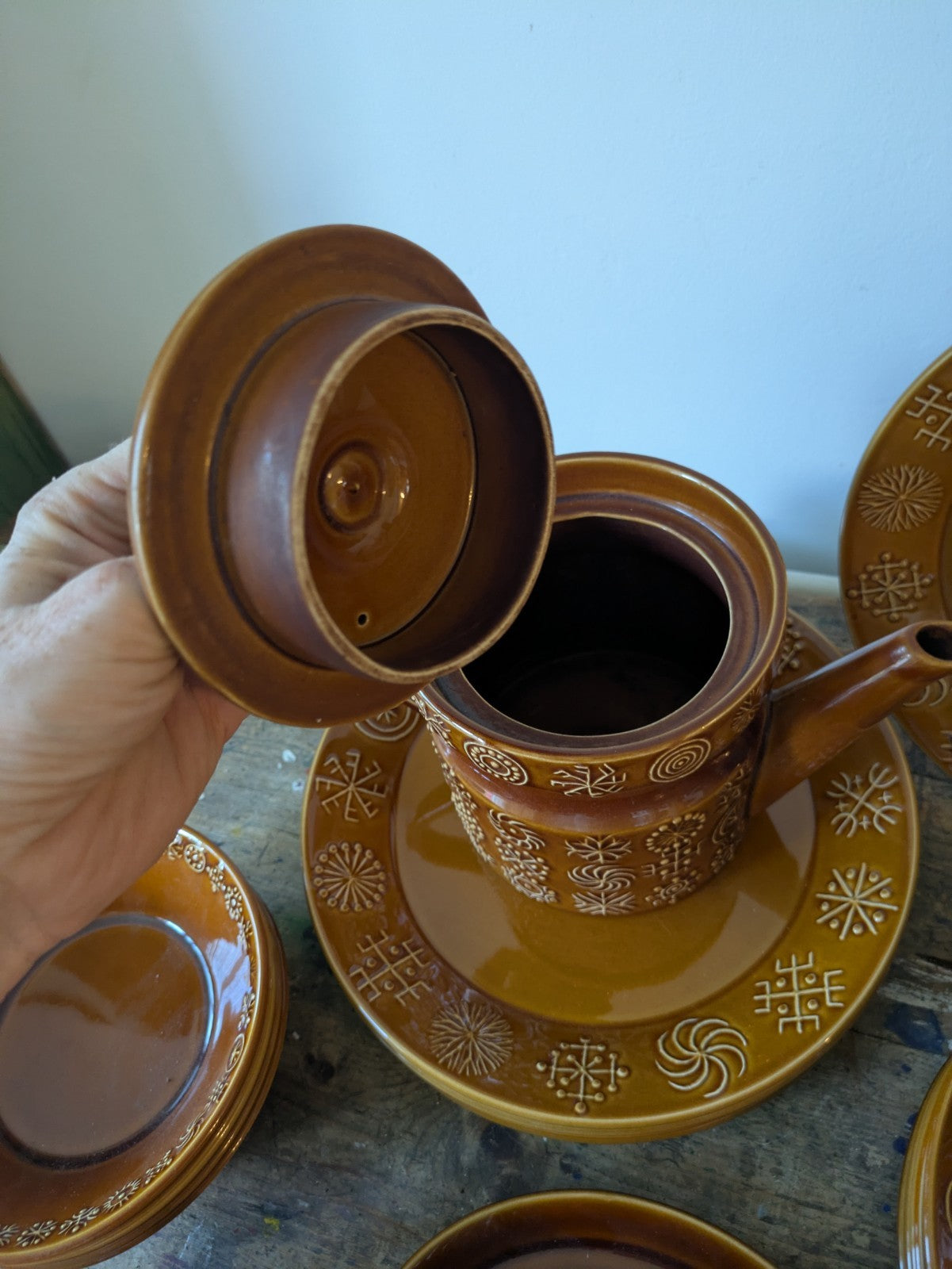 Portmerion Susan Williams Ellis Totem Dinner and Coffee Set Brown Retro Vintage 