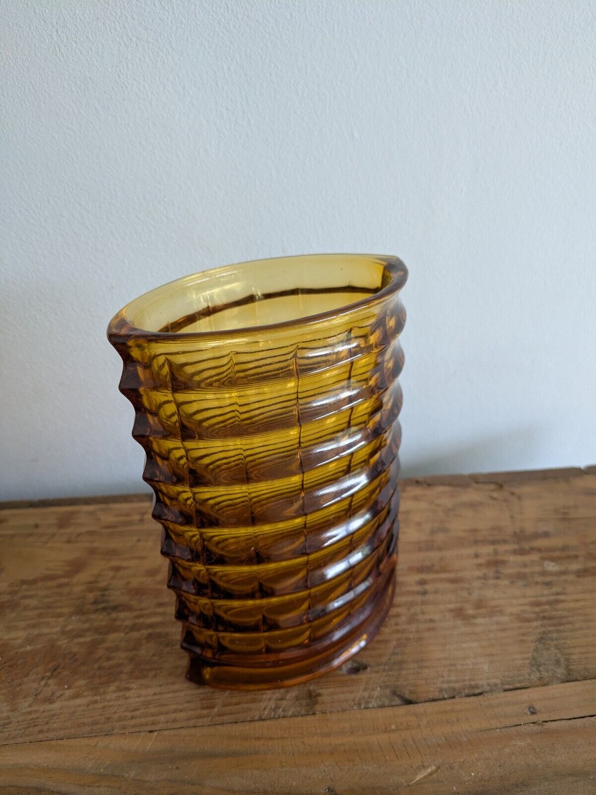 RARE 1975 Zabkowice Glass Works Amber Vase Jan Sylwester Drost New Look Optical 