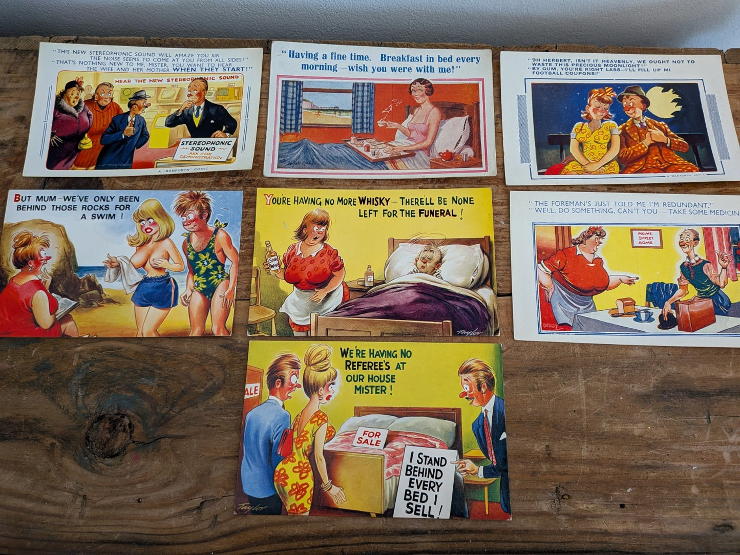 Collection Of 7 Vintage BAMFORTH Black Triangle Saucy Comic Humour Postcards Vgc