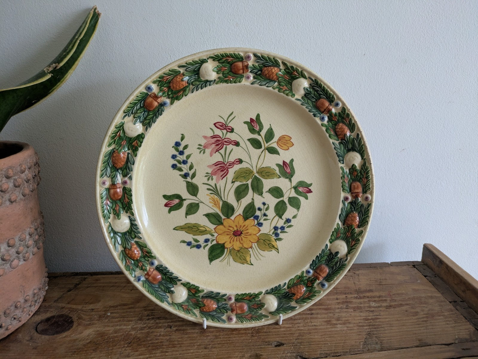 Royal Adams Ivory Titian Ware Dinner Plate Hand Painted Foliage Border Floral