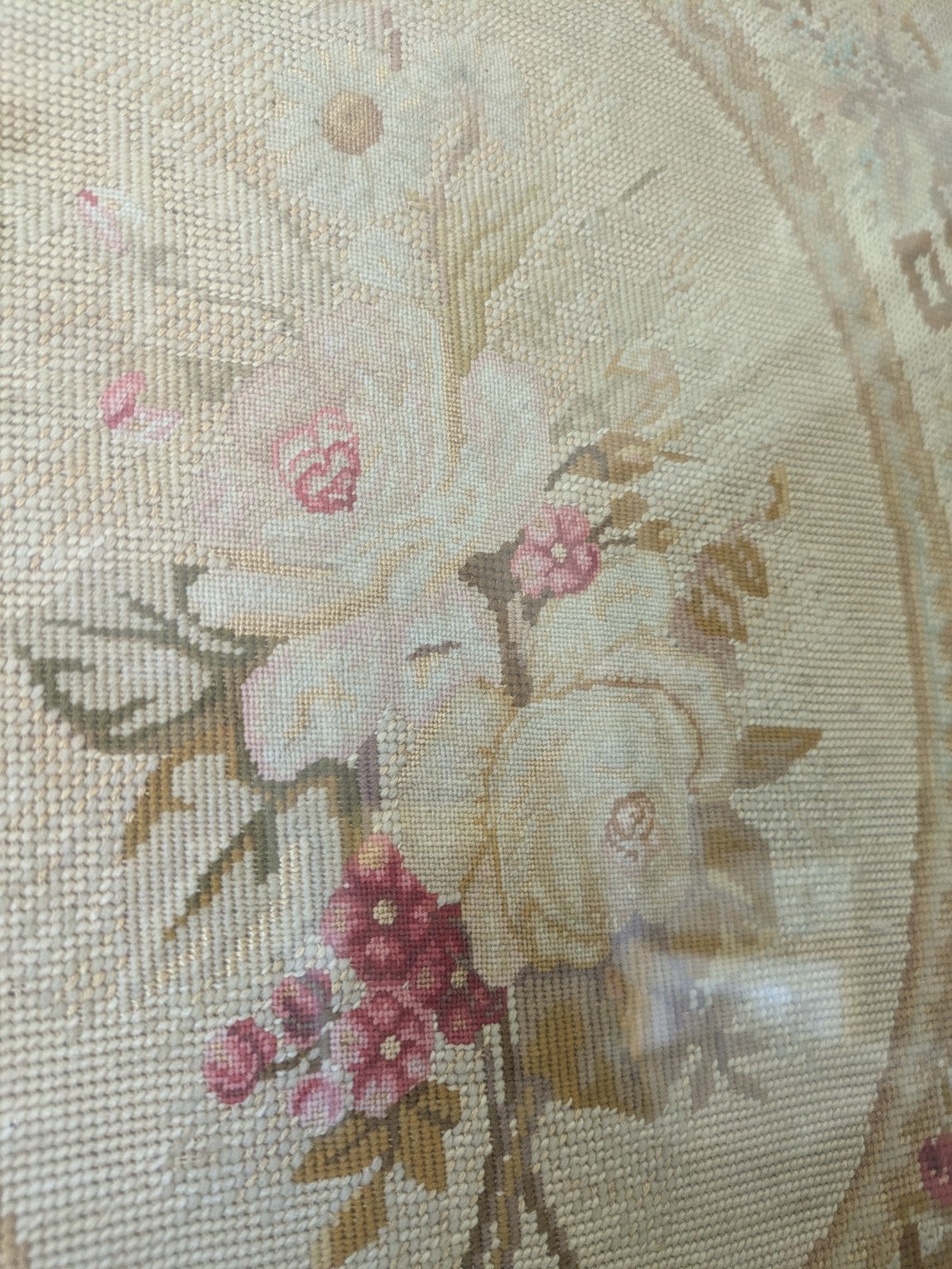 Antique French Needle Point Aubusson Floral Rose Rare Tapestry Framed Original 