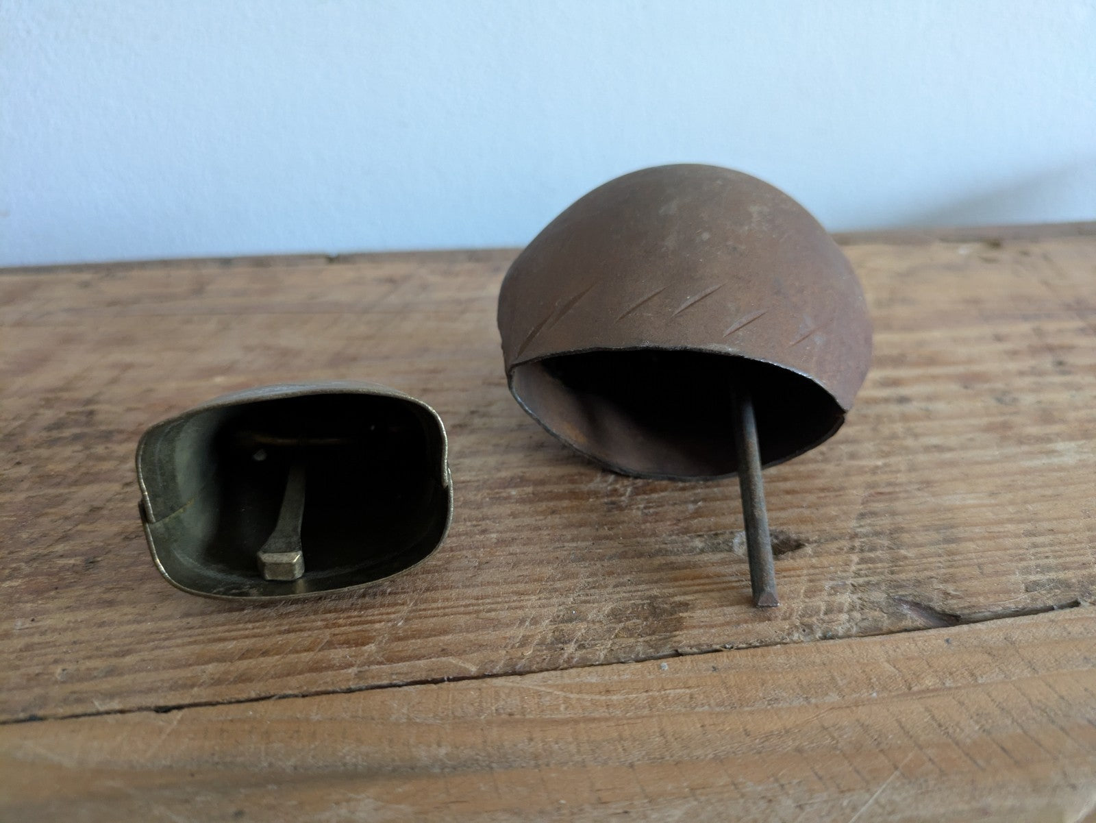 2x Antique Cow Cattle Metal Bell Vintage Cast Iron Far East Old Ringer Primitive